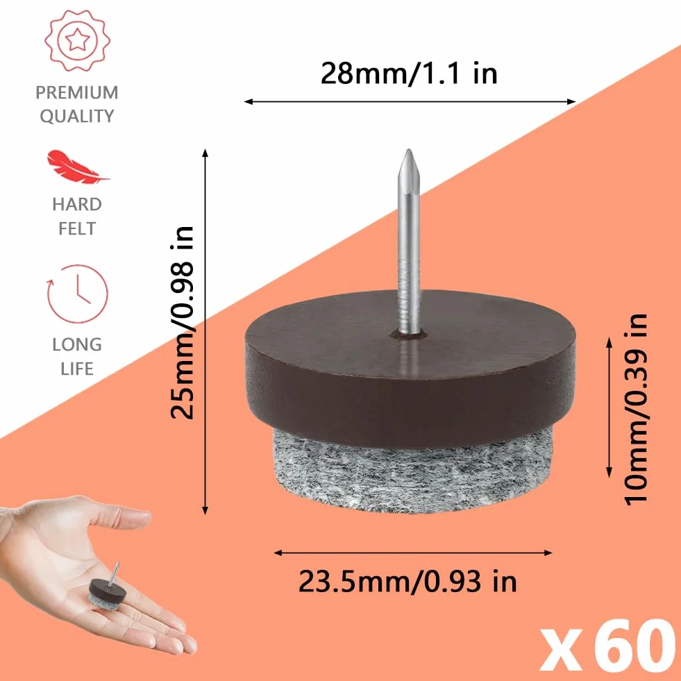 Flintronic 60 sztuk podkładek filcowych z śrubami, średnica 28mm, podkładki filcowe pod krzesła z śrubami, podkładki filcowe pod krzesła do mebli, laminat, parkiet, płytki, osłony nóżek krzeseł