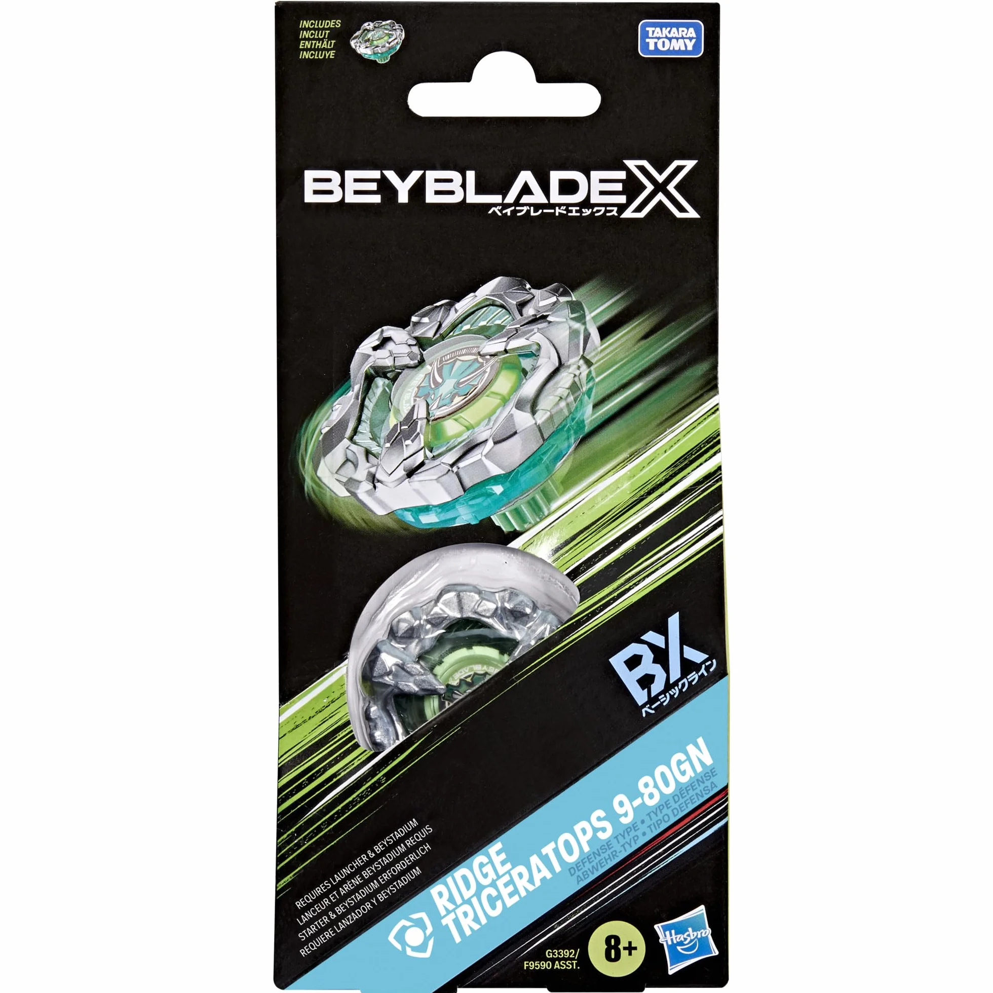 Pakiet rozszerzający Beyblade X Ridge Triceratops 9-80GN z bączkiem Takara Tomy rodzaju: defensywa, bączki do gry bitewnej, wiek: od 8 lat