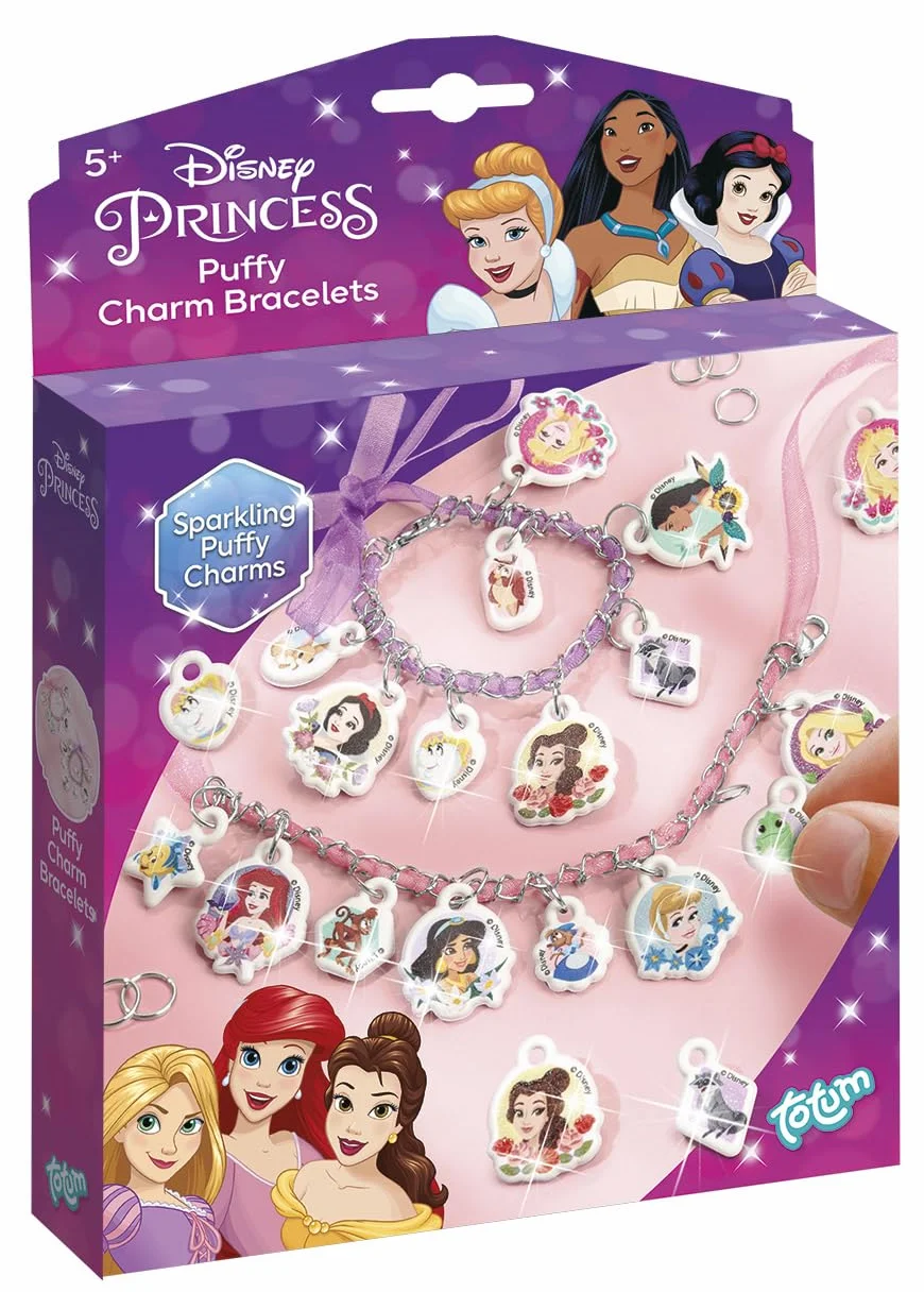 Totum Princess 044364 zestaw do majsterkowania: bransoletki charms do majsterkowania z motywami księżniczek i wstążek, prezent dla dziewczynek od 5 lat, 044364, fioletowy, różowy