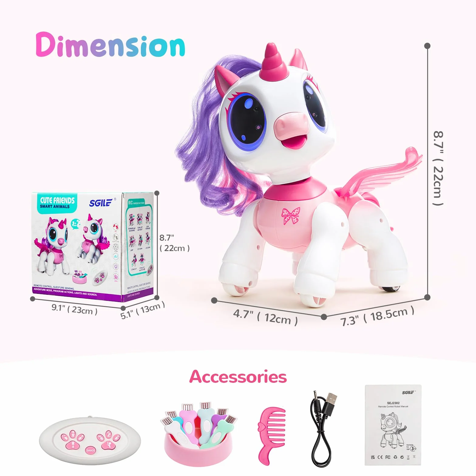 Zdalnego sterowania Robot Toy z interaktywnymi gestami ruchu ręki, STEM Toy Program Treats, Chodzenie i tańce Jednorożec Robot Kids Pink