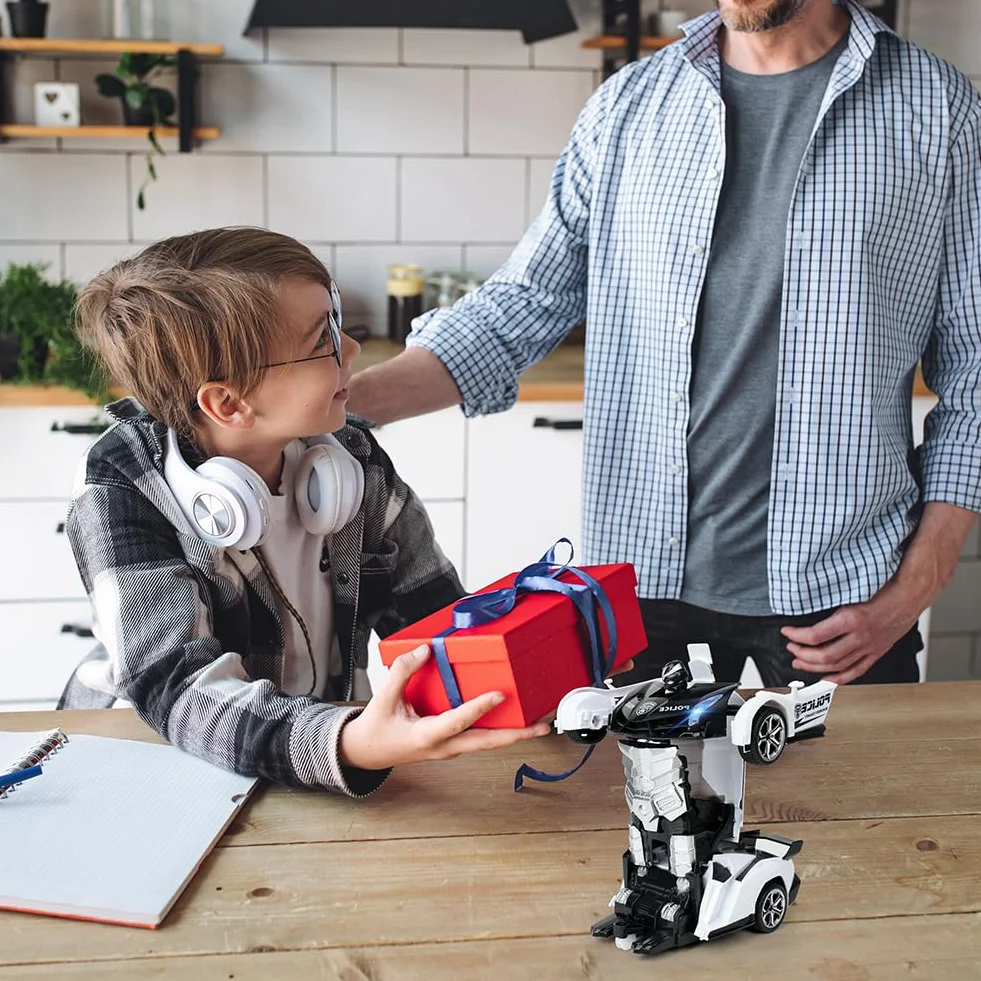 HOTUT Transform Toys 2 w 1 zdalnie sterowany samochód RC policji z 360 obrotami i chłodnym światłem, ładowalny 2,4 GHz zabawka dla chłopców od 6 lat