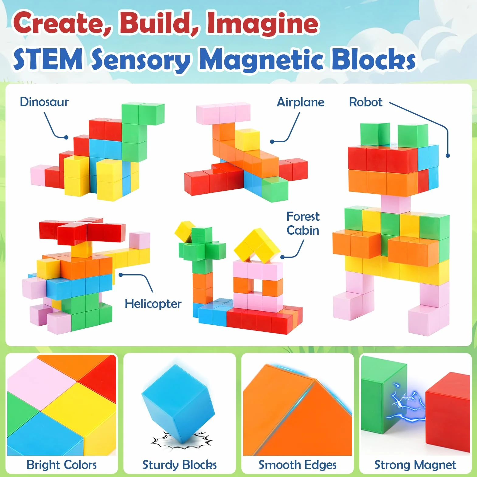 Dreamon Magnetyczne klocki do budowania dla dzieci, 52 szt. podróżne klocki magnetyczne z żelaznym pudełkiem, zajęcia samolotowe, prezent dla chłopców i dziewcząt w wieku 3, 4, 5, 6, 7 lat