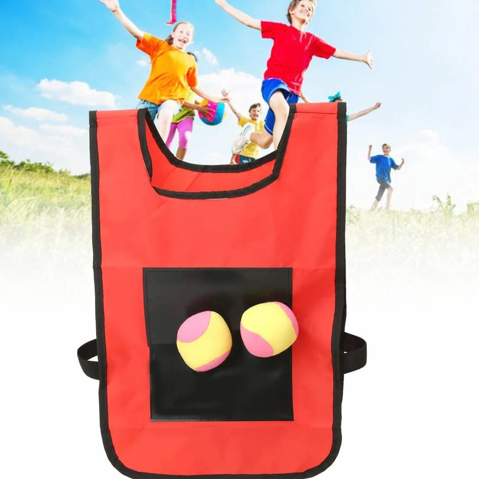 Dodgeball Zestaw gier outdoorowych, zestaw 2 lepkich kamizelek z 10 bawełnianymi kulkami, zestaw kamizelki Dodgeball z kulkami, lepki pasek dla dzieci (czerwony i niebieski)