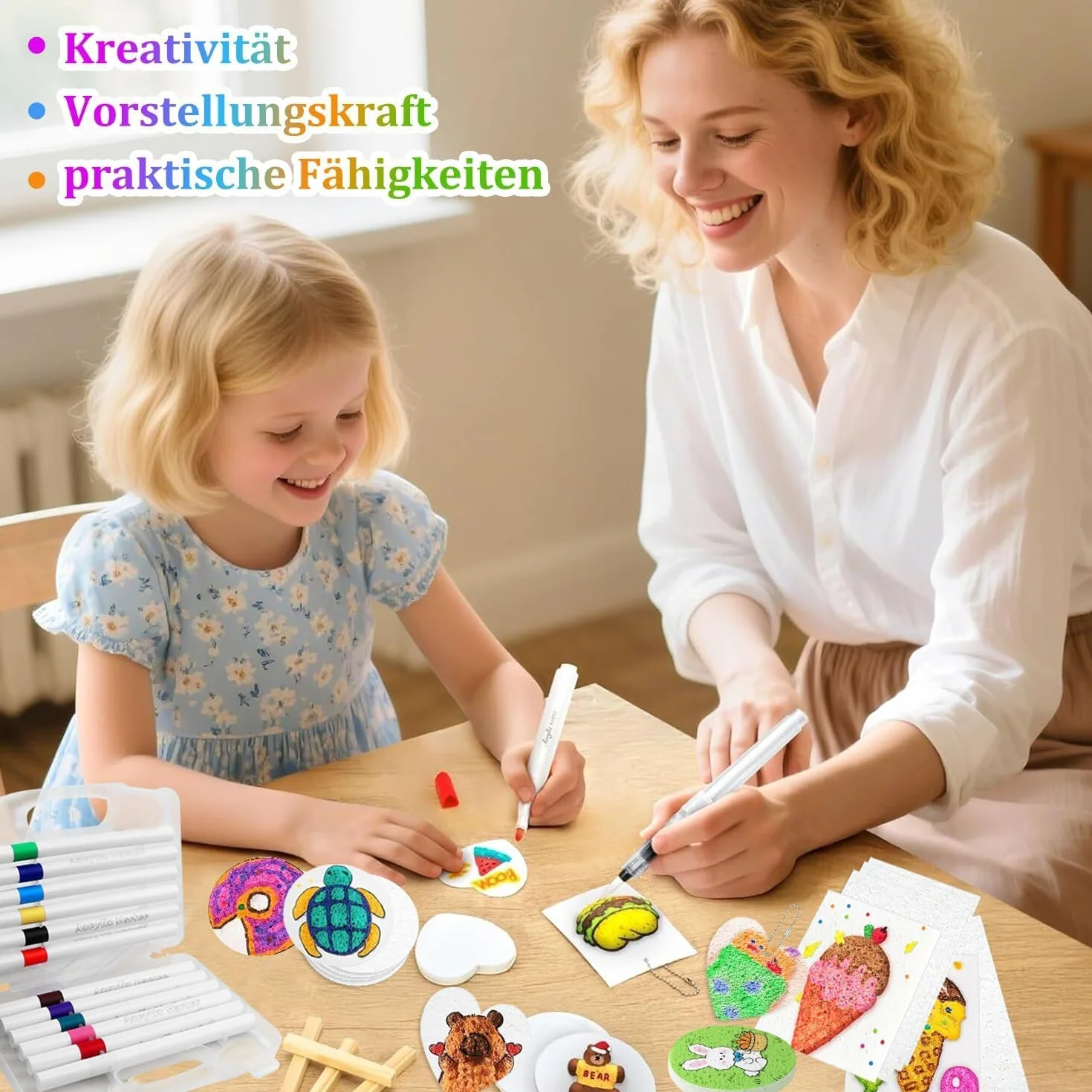 Magic Puffy Paint zestaw do malowania tekstury pianki 3D, z 10 pisakami do malowania puffy, 12 kredek, 10 koralików, 3 kredki akwarelowe, 1 mini (Formas combinadas)