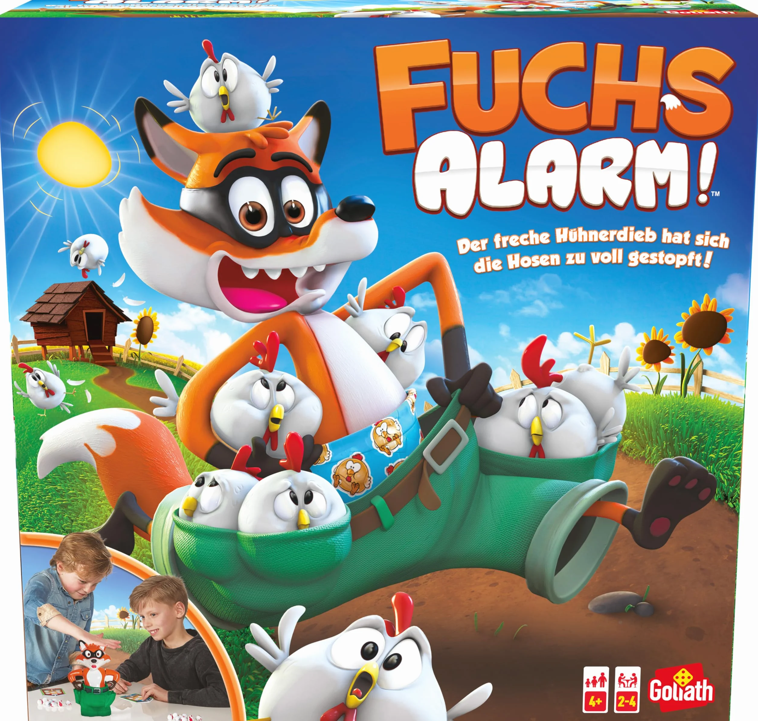 Goliath Fuchs-Alarm! - Żyrandole Geschicklichkeits- & Reaktionsspiel AB 4 Jahren - Hühner fangen & "Hosen-runter"- Moment Familienspiel für Kinder - 2-4 Spieler - 5-15 Min - wersja Deutsche