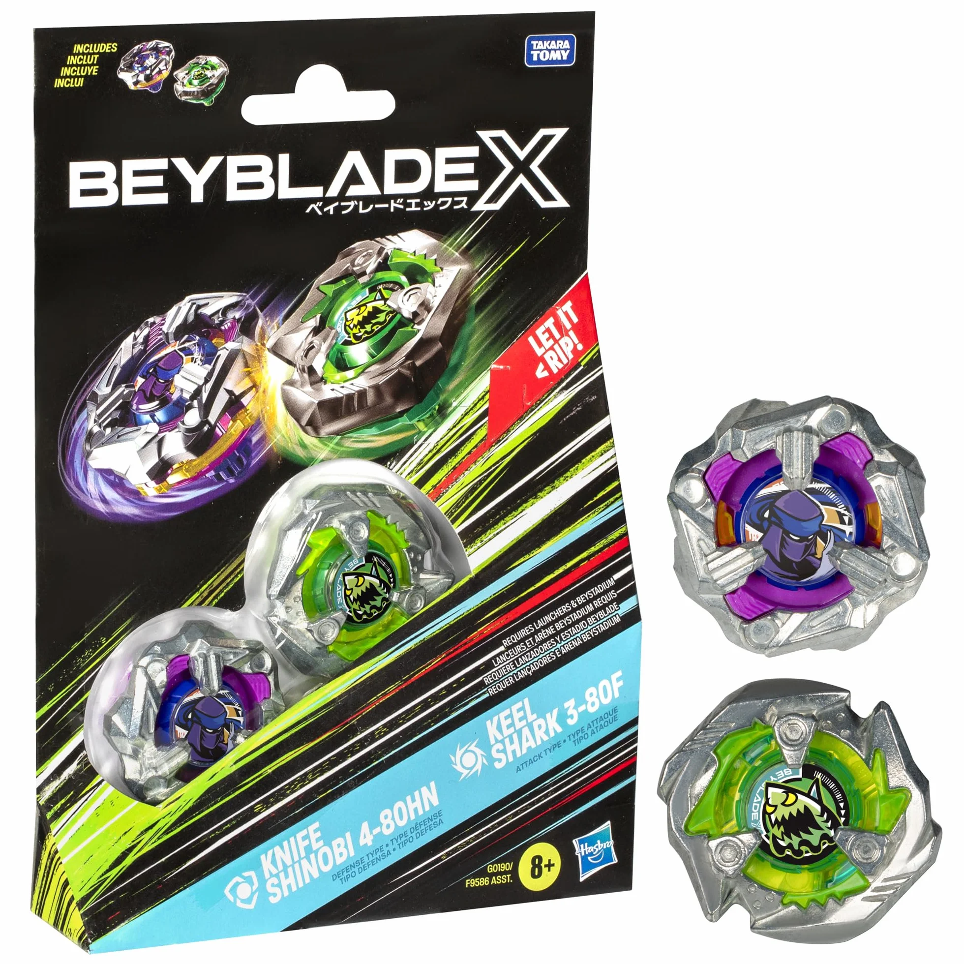 Beyblade X Nóż Shinobi 4-80HN i Keel Shark 3-80F Top Dwupak Zestaw