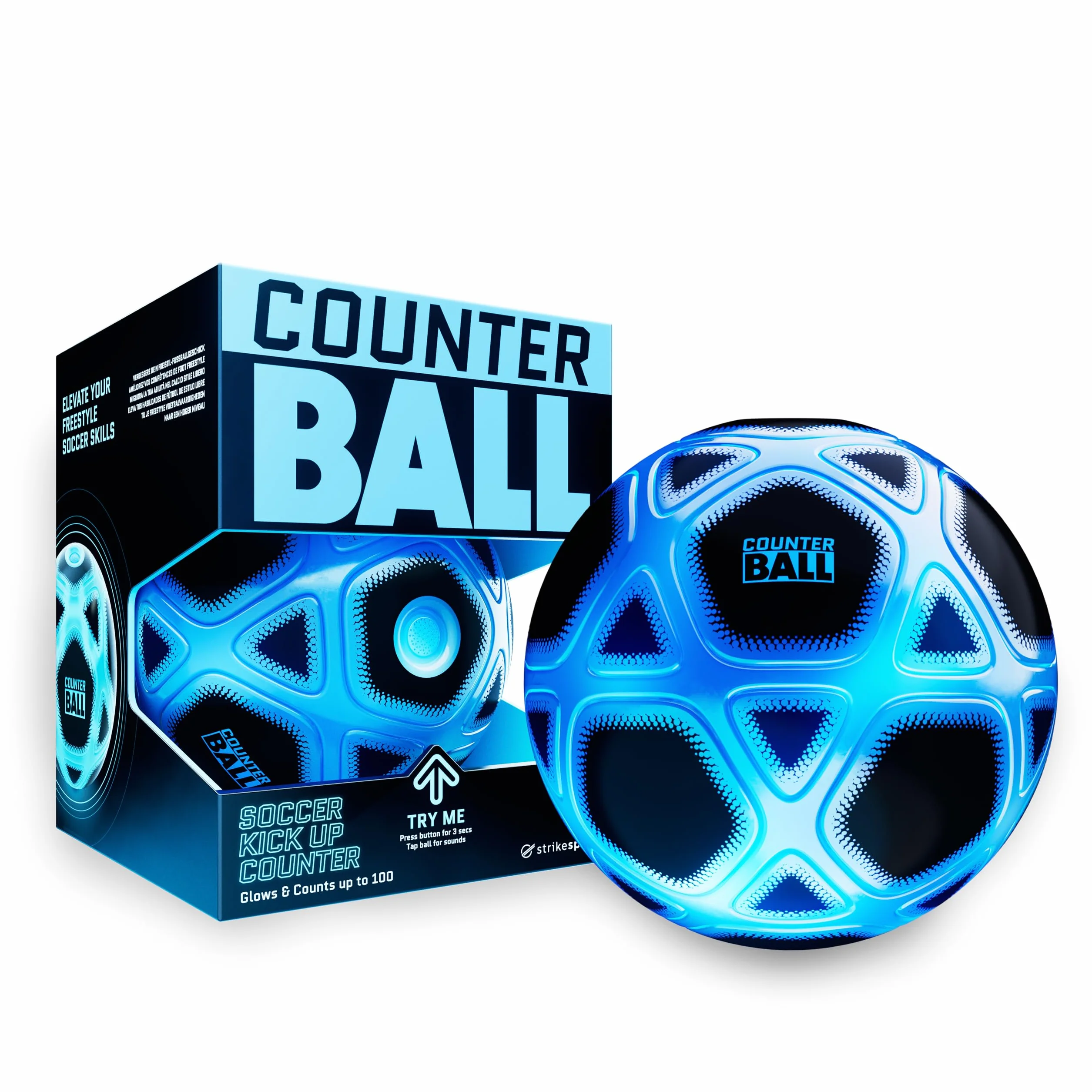 Smart Ball SBCB1B Football Gift for Boys and Girls from 6 Years Old Kick Up Counting Power Ball with Bright Lights and Sounds Training for Children, White and Blue