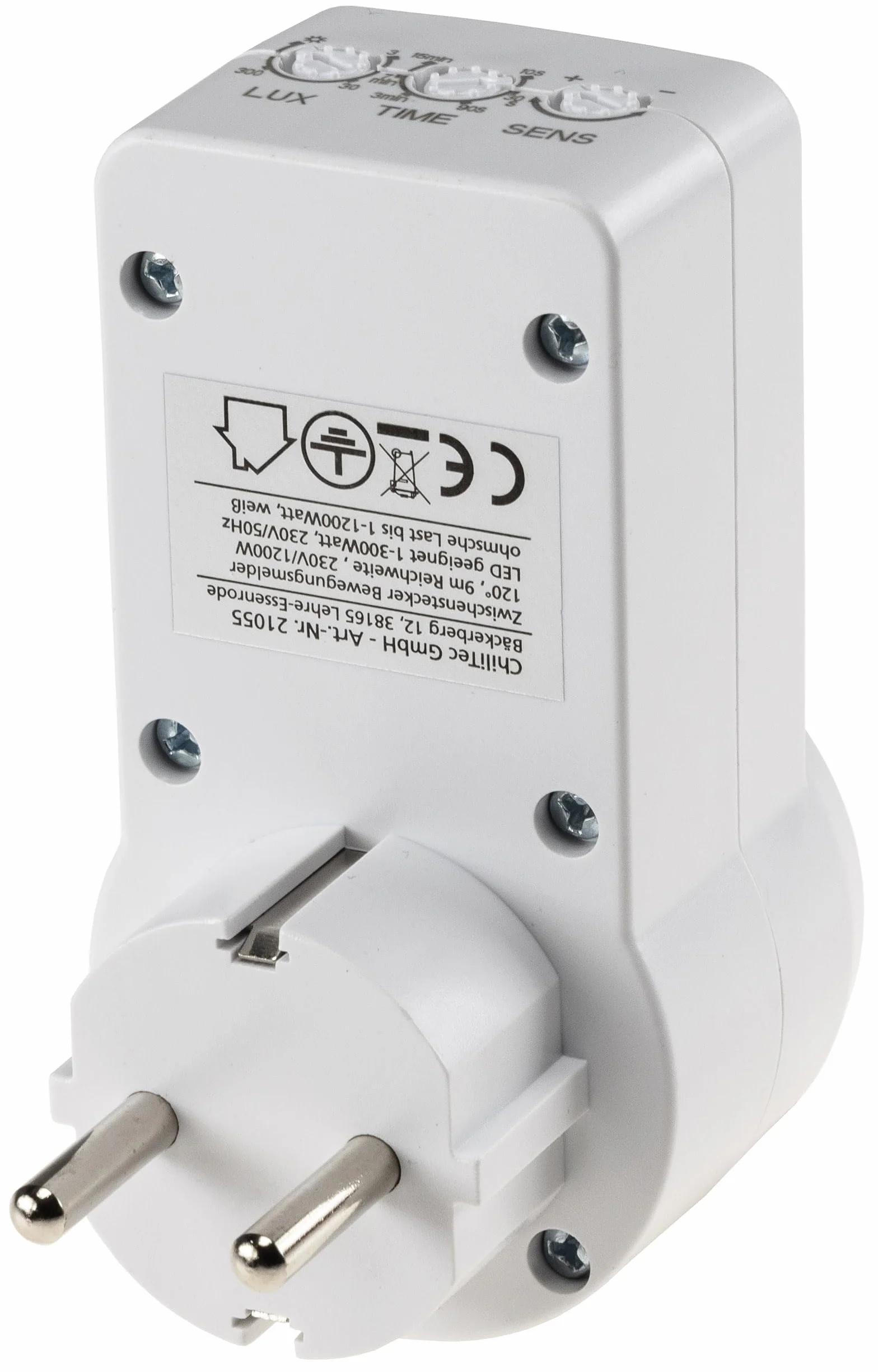 ChiliTec 21055_SML Wtyczka z Czujnikiem Ruchu 120, 1200 W, 230 V, Biały