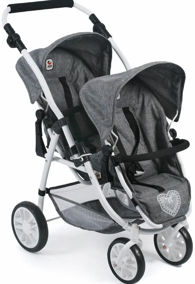 Bayer Chic 2000 68976 Tandem-Buggy Vario - samochód dla lalek, szary (Jeans Grey), od 3 do 7 lat.