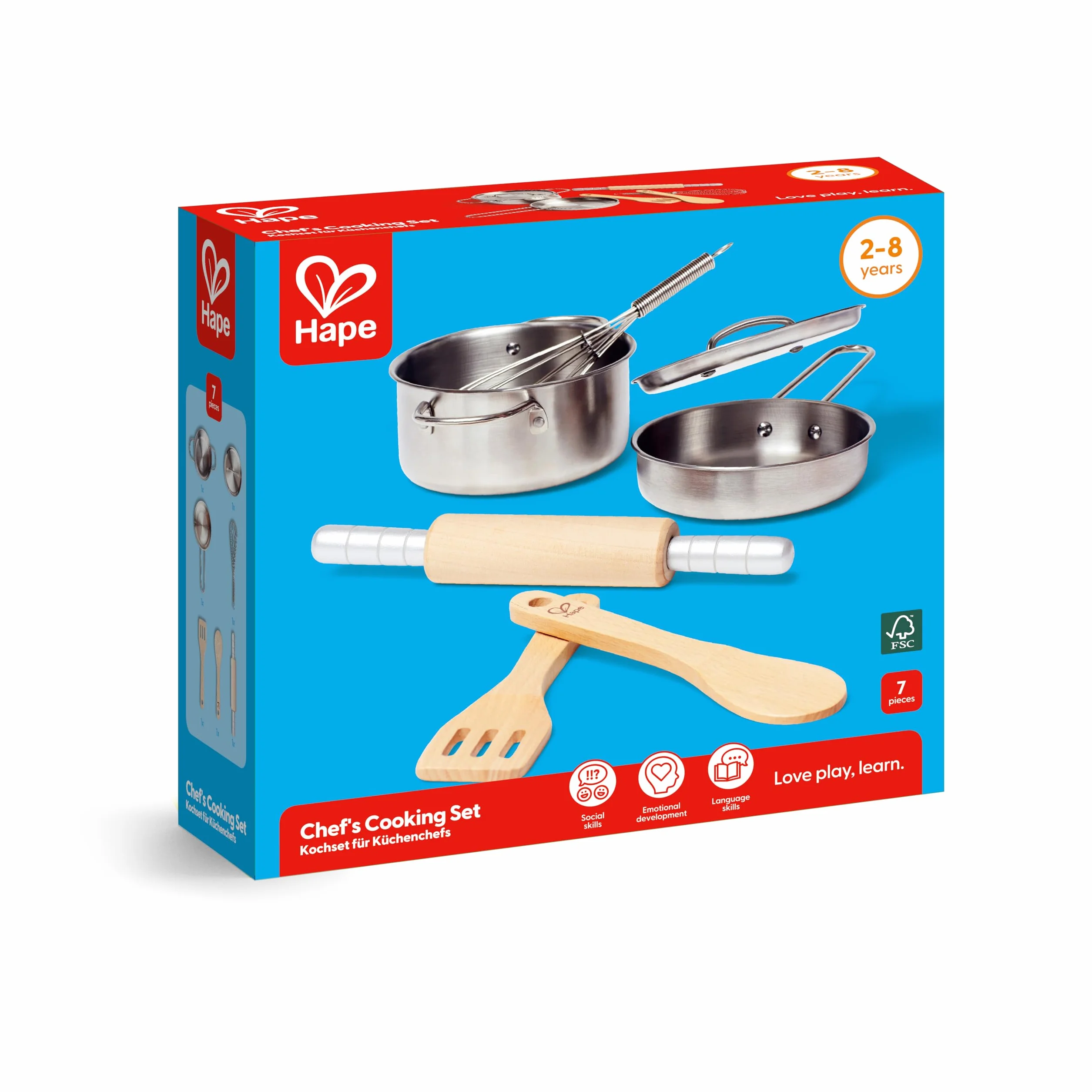 Hape Chef's Cooking Set Wooden Child Safe Kitchen Pots Pans Utensils