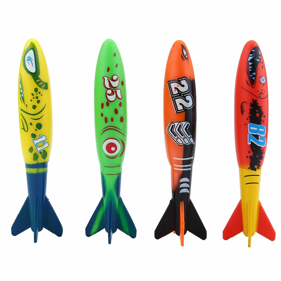 4 sztuki Torpedo Toys, Zabawki wodne Nurkowanie Zabawki do nurkowania Basen Toypedo Bandits Podwodne zabawki do nurkowania
