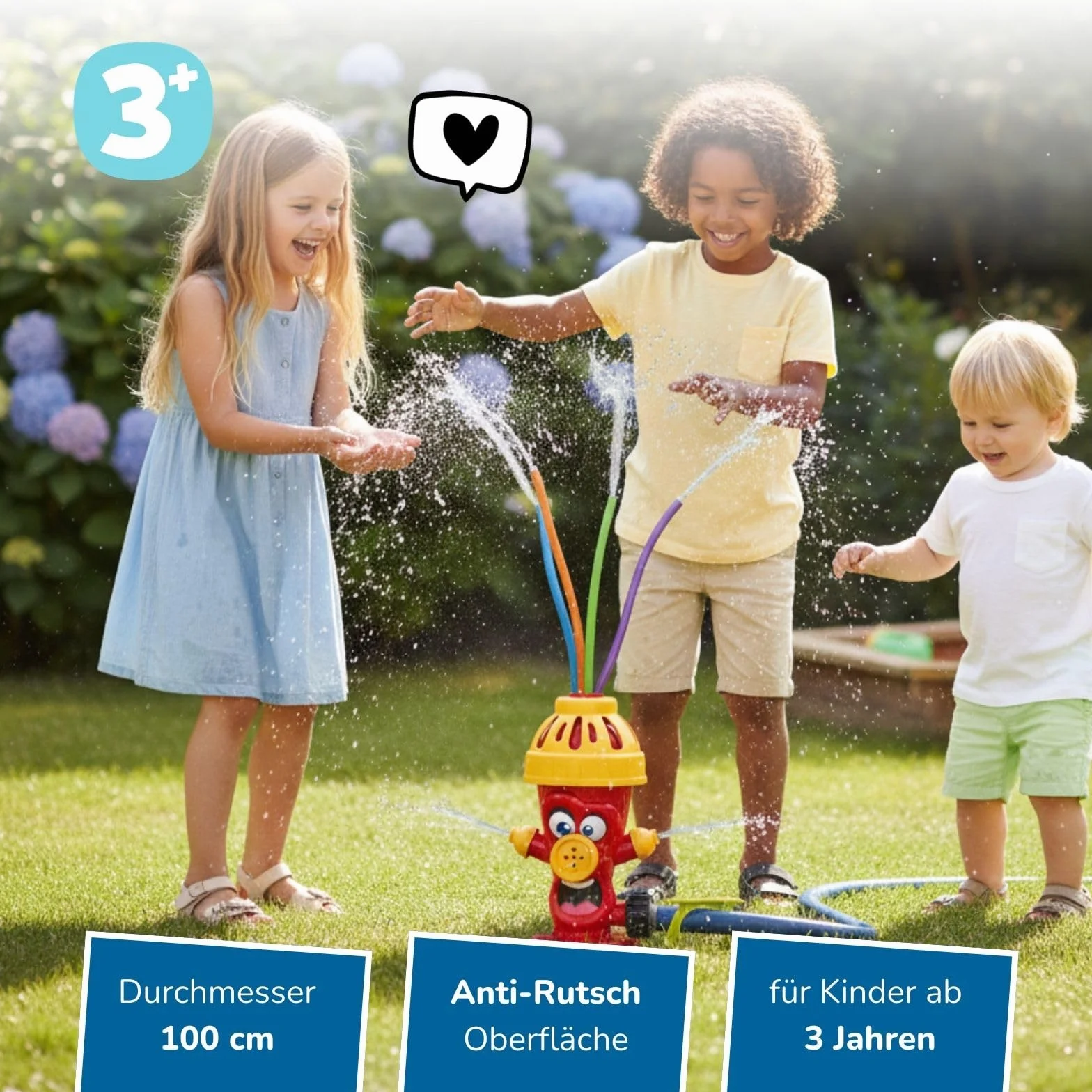 alldoro 60215 Hydrant zraszacz wodny, dla dzieci od 3 lat, z wężami rozpryskującymi wodę, kolorowy, 13,5 x 9,5 x 22,5 cm, czerwony