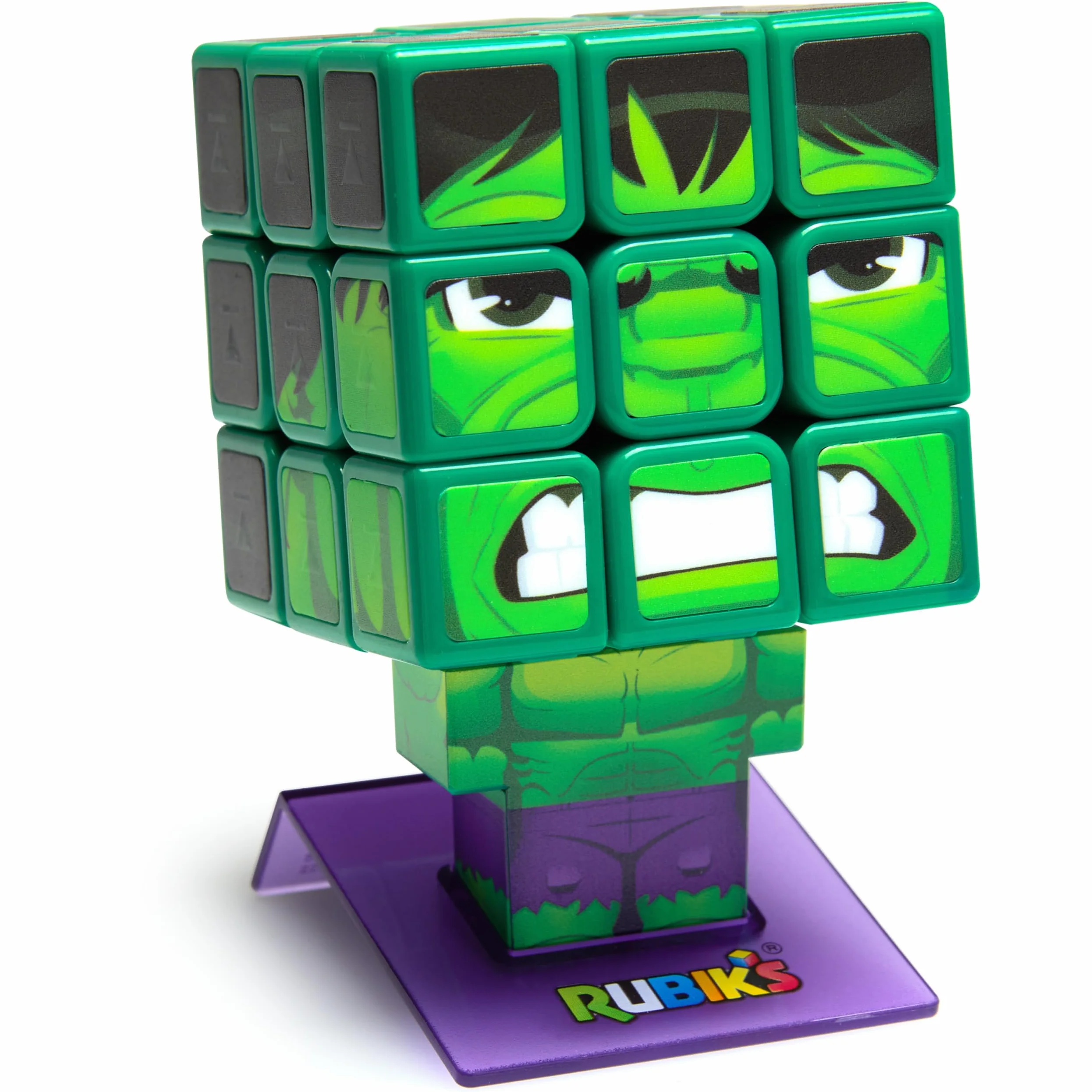 Rubik's Cube, Cubers - Hulk, 3 x 3 Marvel kostka Rubika w stylu Hulk, z fajnymi akcesoriami: korpus, stojak - wyzwanie superbohaterów, od 8 lat