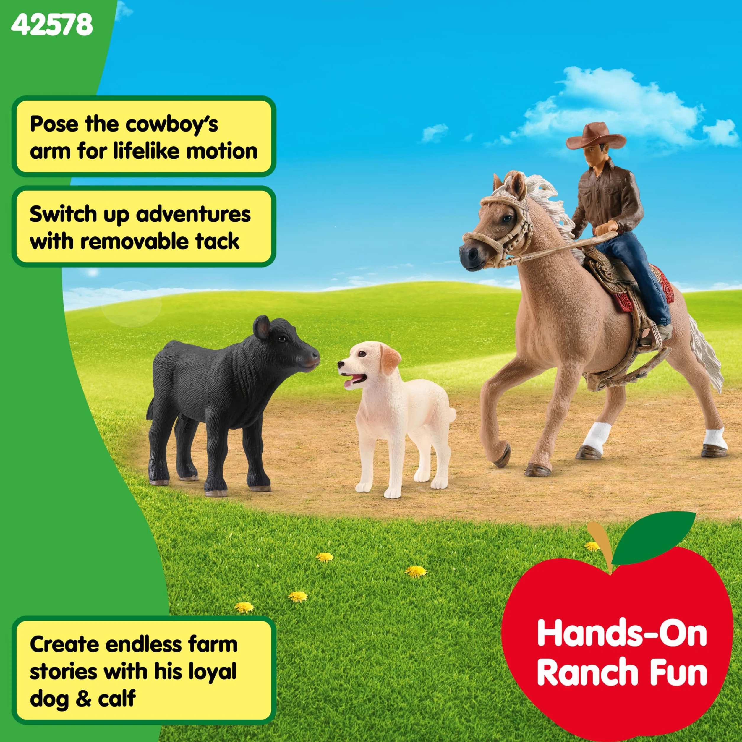 Schleich FARM WORLD Jazda westernowa 42578 zestaw farma z kowbojem, koniem, cielęciem i psem 6 elementów