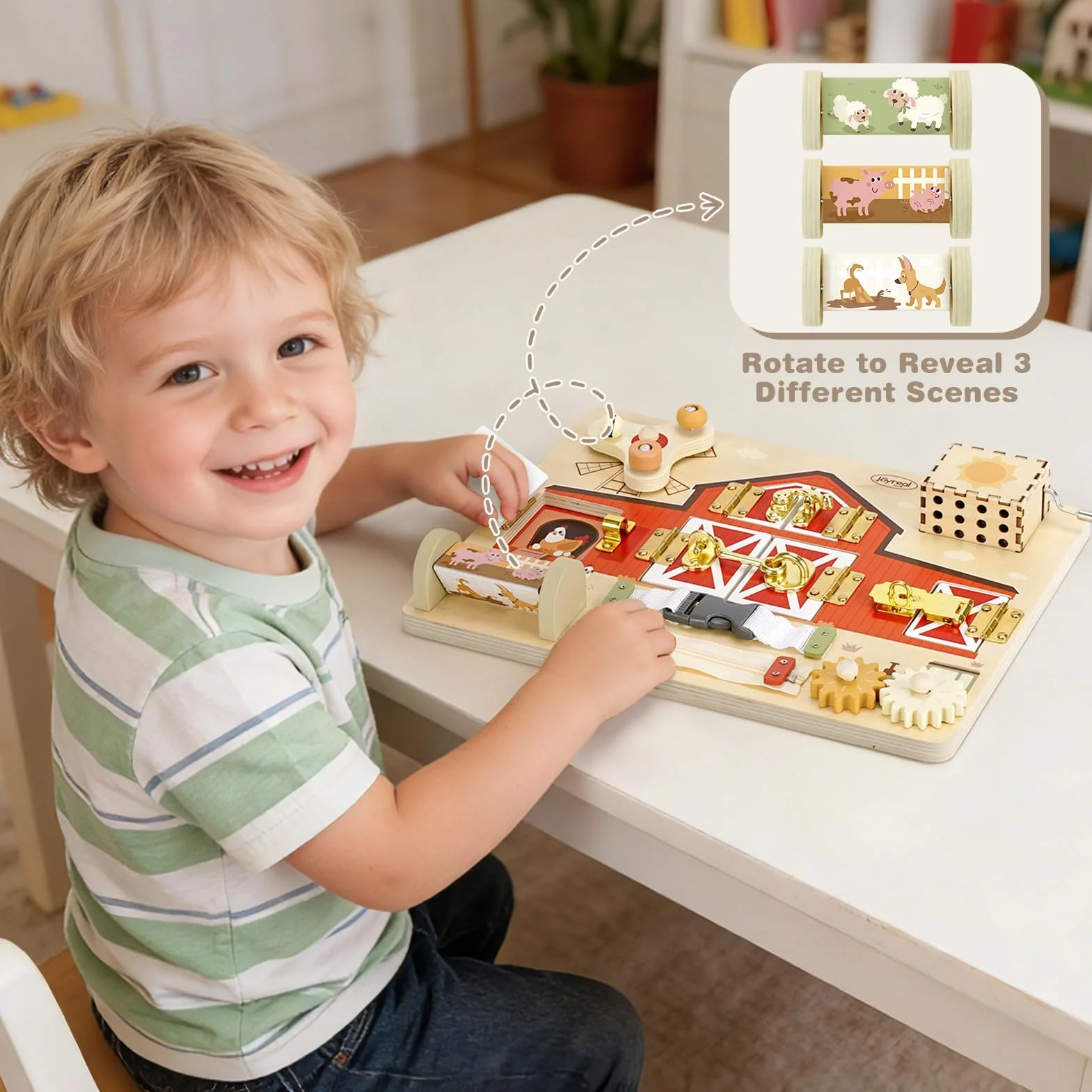 Joyreal Montessori Busy Board motyw gospodarstwa rolnego deska motoryczna zabawka drewniana sensoryczna