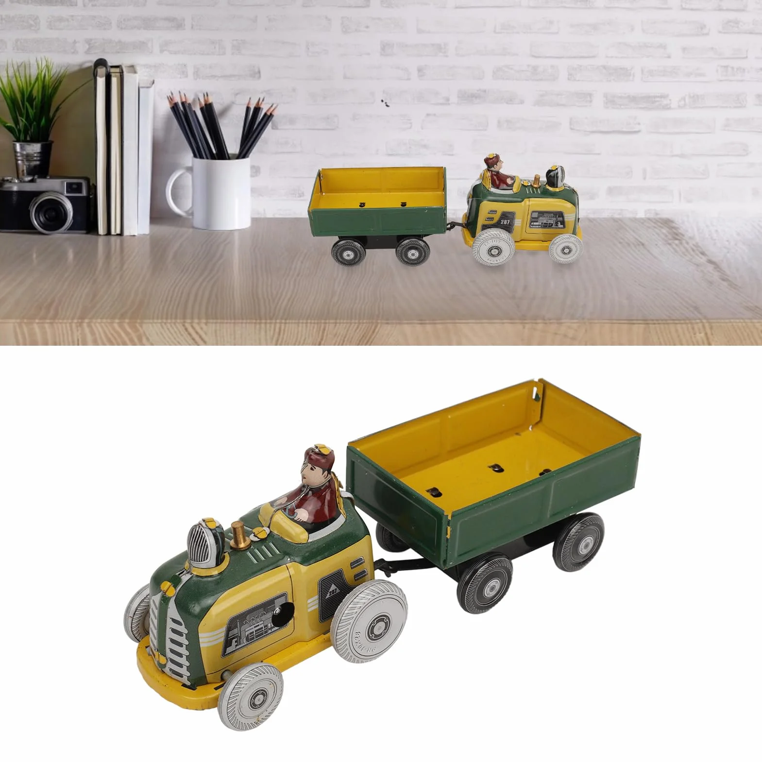 Nostalgiczna Nakręcana Zabawka, Metalowy Traktor z Blachy Chodzącej, Kolekcjonerskie Dekoracje w Stylu Vintage, Klasyczny Design z Doskonałym Wykonaniem, Wszechstronna Opcja