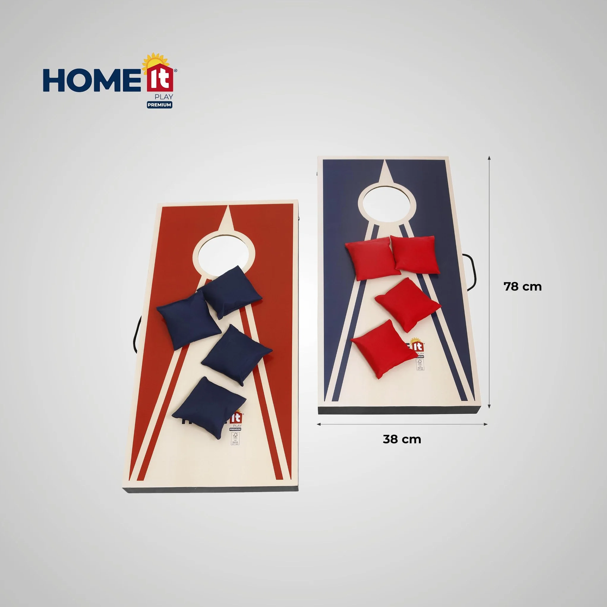 HOME It Play - Zestaw Cornhole z torbami do rzucania - 2 deski + 8 worków - kompaktowy zestaw outdoorowy z uchwytami - idealny do ogrodu na plażę i kemping