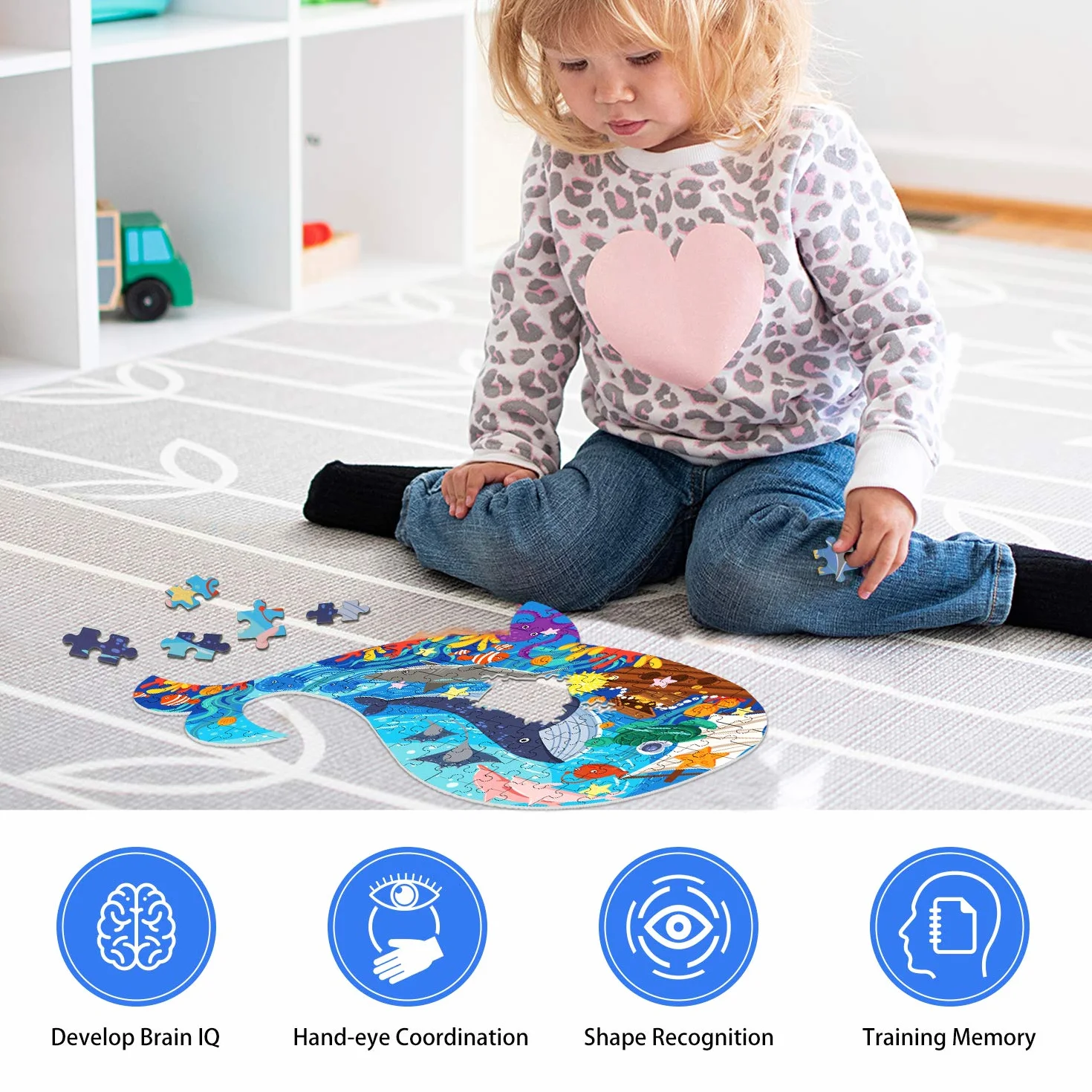 Ocean World Whale Jigsaw Puzzle dla dzieci, 108 element贸w Puzzle z du偶ymi elementami dla dzieci w wieku 4 5 6 7 8 9 10 lat