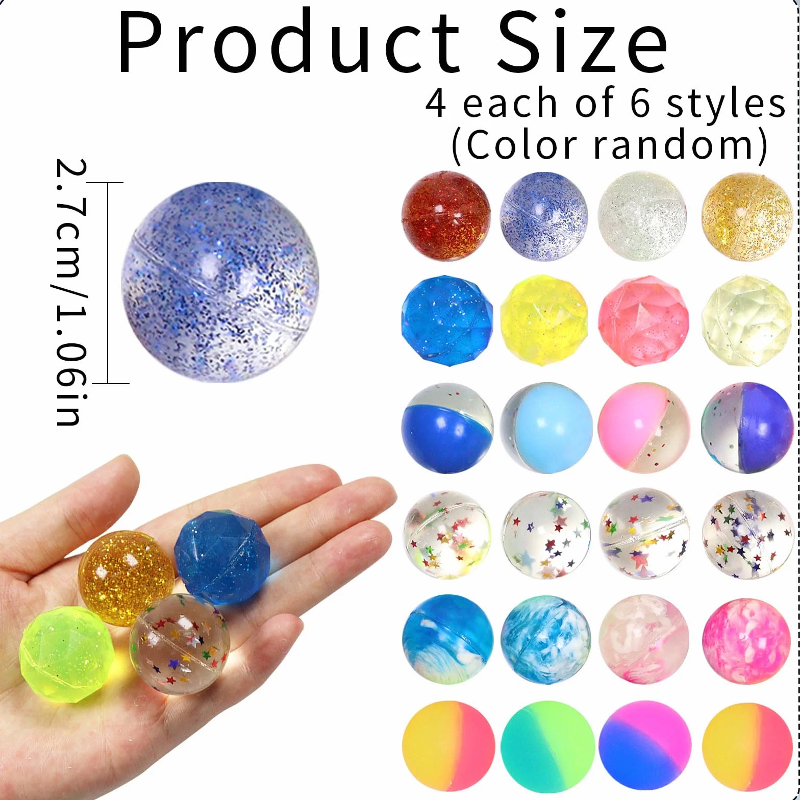 Flummies Flummies 24 sztuki dla dzieci, Flummies 27 mm, prezenty urodzinowe dla dzieci, prezenty urodzinowe dla dzieci, wypełnienie pinata, prezent urodzinowy