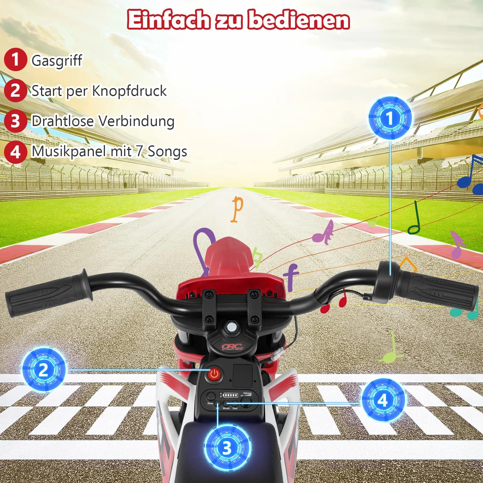 GOPLUS Motocykl dziecięcy 12 V, elektryczny motocykl dziecięcy z 2 kółkami podporowymi, zdejmowany, elektryczny z pedałami nożnymi, muzyka i amortyzacja, motocykl Eletro 3-5 km/h, dla dzieci 3-8 lat