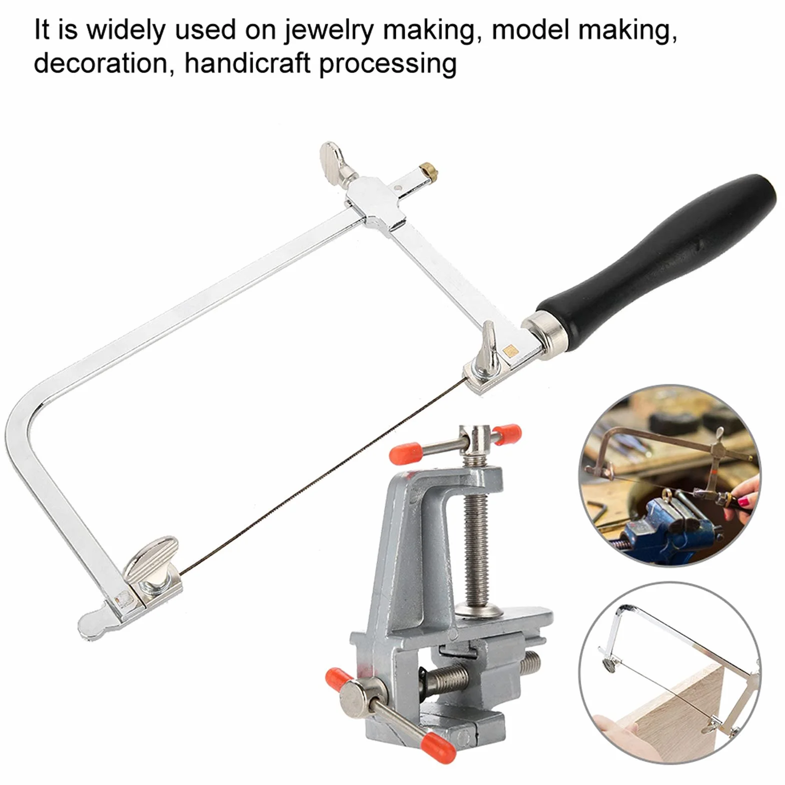 Jewlers Saw Frame, 12 Blades Jubilerzy Sawbow Saw Frame Mini Imadło Stołowe Zestaw Biżuterii z Zaciskiem Tworzenie Biżuterii DIY Narzędzie Rzemieślnicze Jubilerzy Sawbow Saw Frame Coping Saw Frame