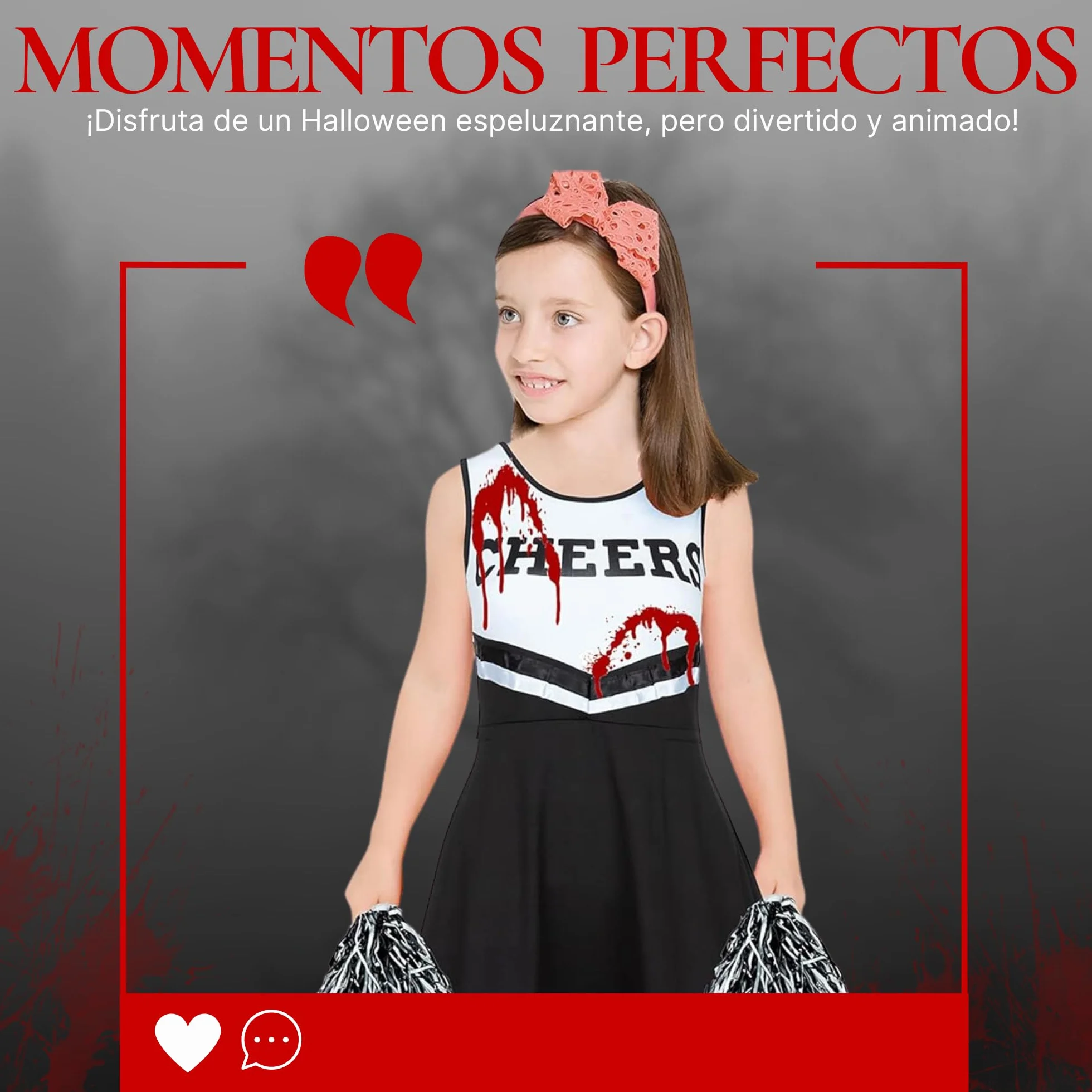 REDSTAR Dziewczyny Halloween Zombie Cheerleader Dead fantazyjny kostium dla dzieci uczennica upiorne dziecko zombie z tubą sztucznej krwi - kostiumy na Halloween imprezy