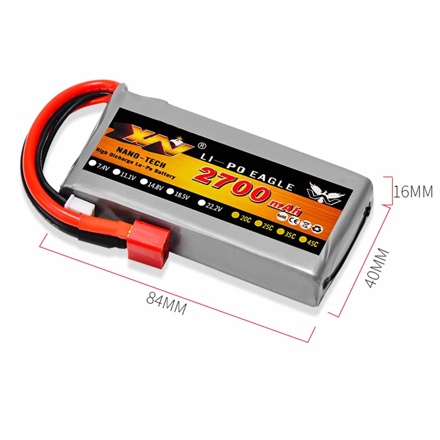 7,4 V 2700 mAh 2S bateria zamienna do WLTOYS 12428 1/12 RC Car Grey z wtyczką T