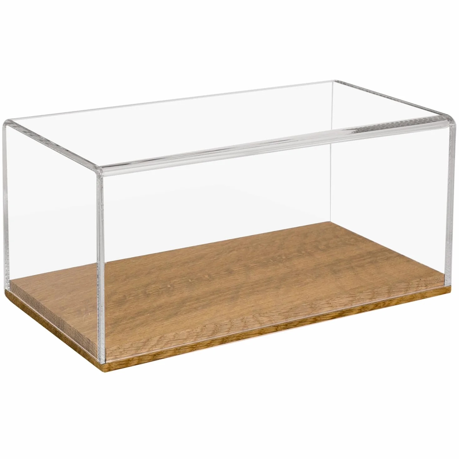 HMF 46873 akrylowa witryna / witryna z drewnianą podstawą do modeli samochodów | 30 x 15 x 14 cm | przezroczysta