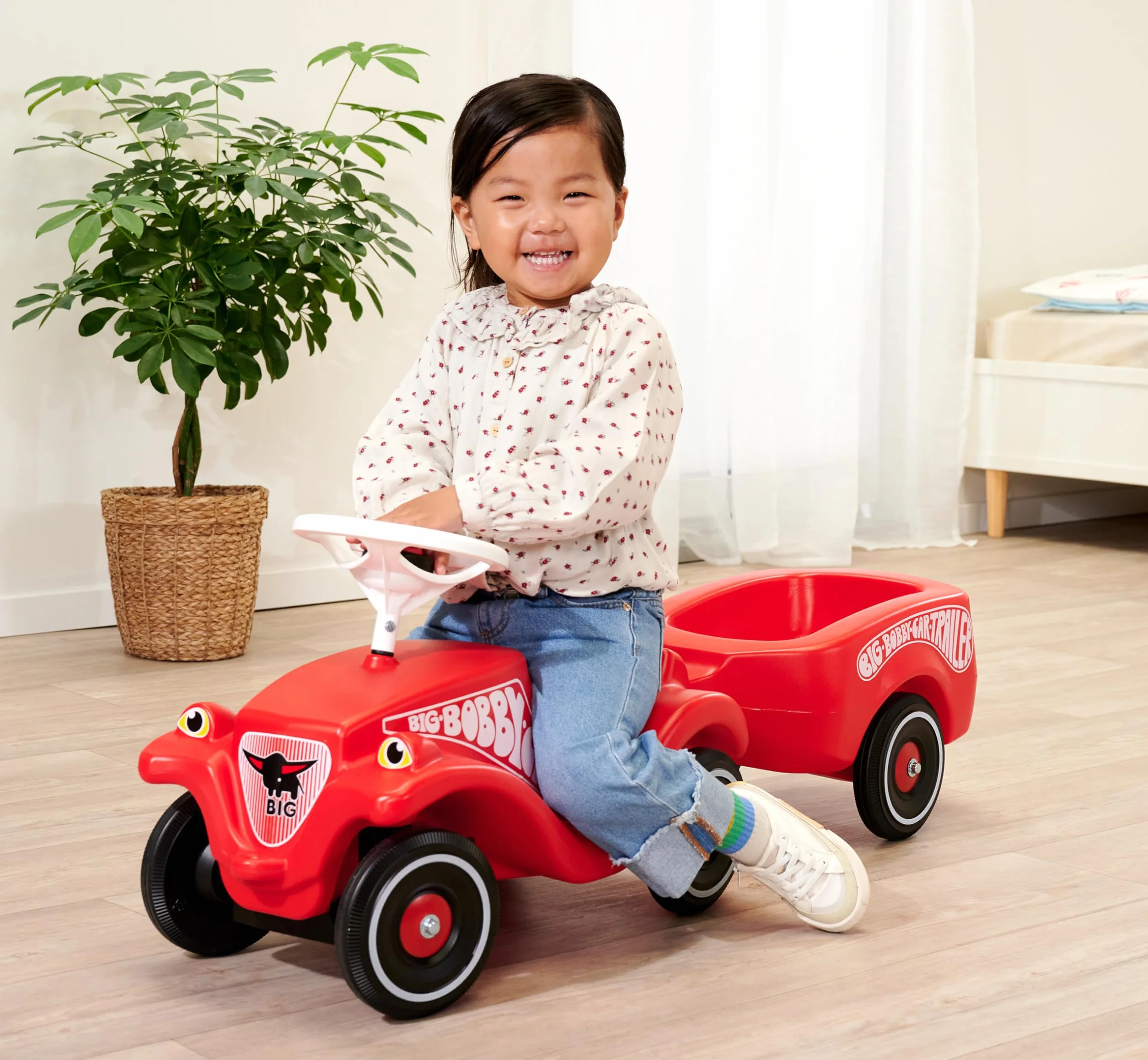Bobby Car Czerwona przyczepa dla dzieci Ciche koła