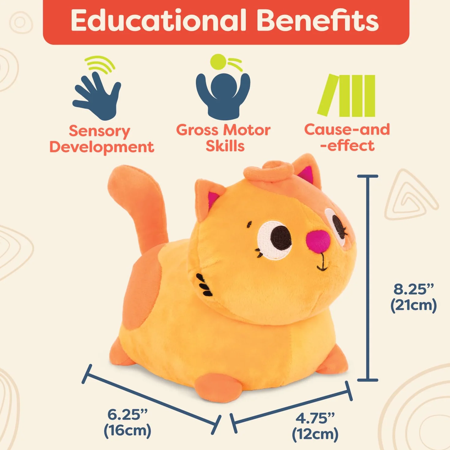 B. Toys By Battat Kot Przytulanka z Dźwiękami, Pomarańczowy, Od 6 miesięcy, BX2120Z