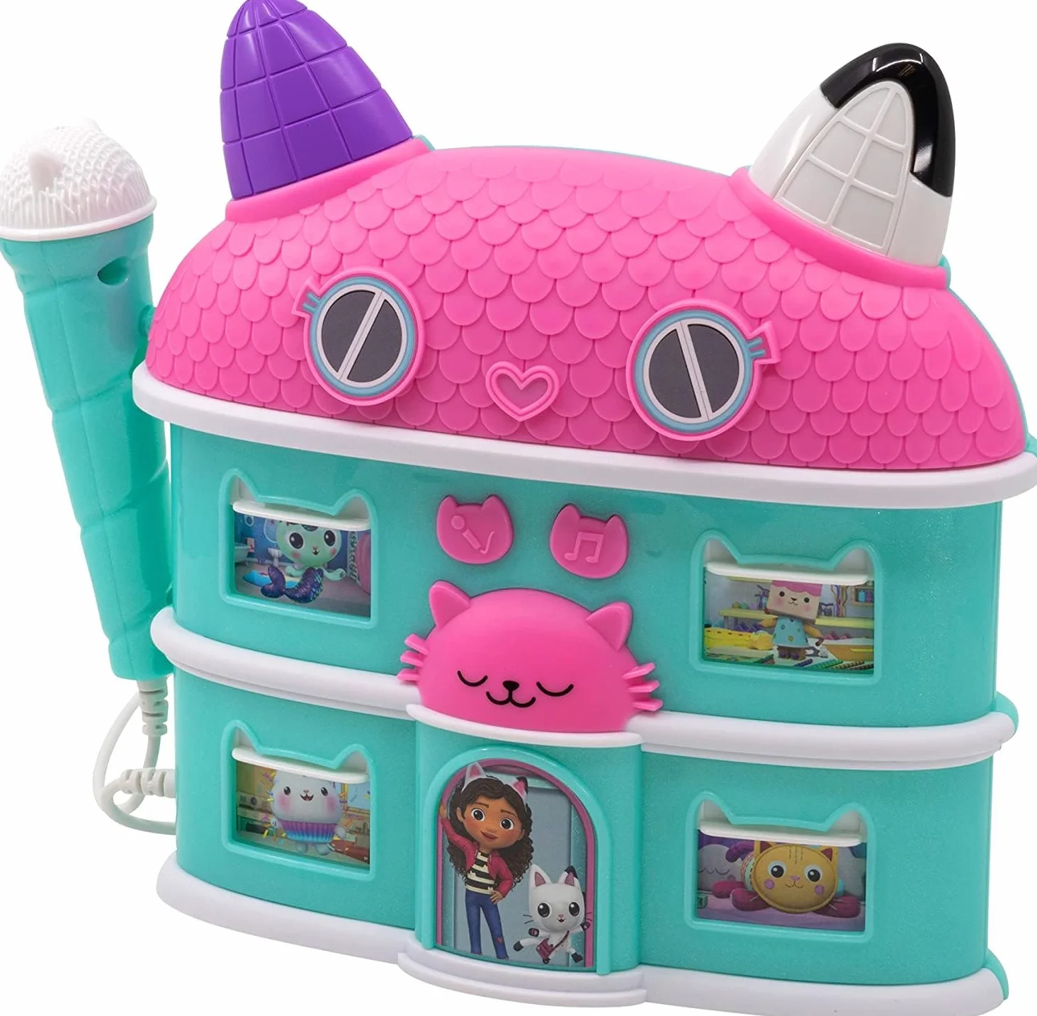 eKids Gabby's Dollhouse Sing Along Boom głośnik bokserski z mikrofonem, maszyna do karaoke dla dzieci z wbudowaną piosenką i efektami dźwiękowymi