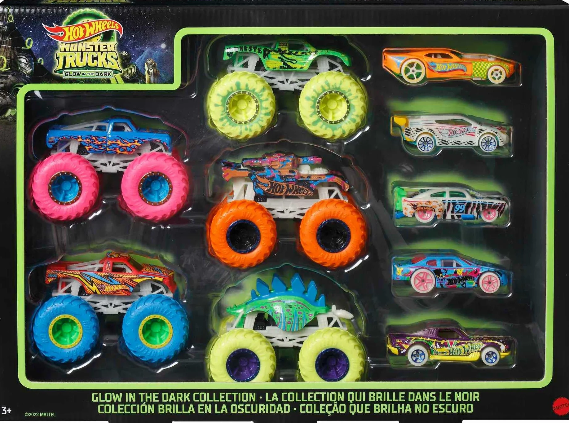 Hot Wheels Monster Trucks Wielopak Z Efektem Świecenia W Ciemności 10 pojazdów Skala 1:64 Hcb57