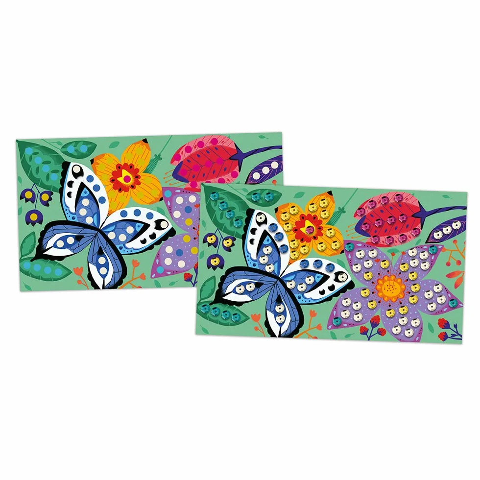 Janod - Wonderful Garden Stick-on Sequin Set - Les Ateliers du Calme - Childrens Creative Leisure Kit - Encourages Fine Motor Skills and Creativity - Suitable for ages 5 and up - J07946
