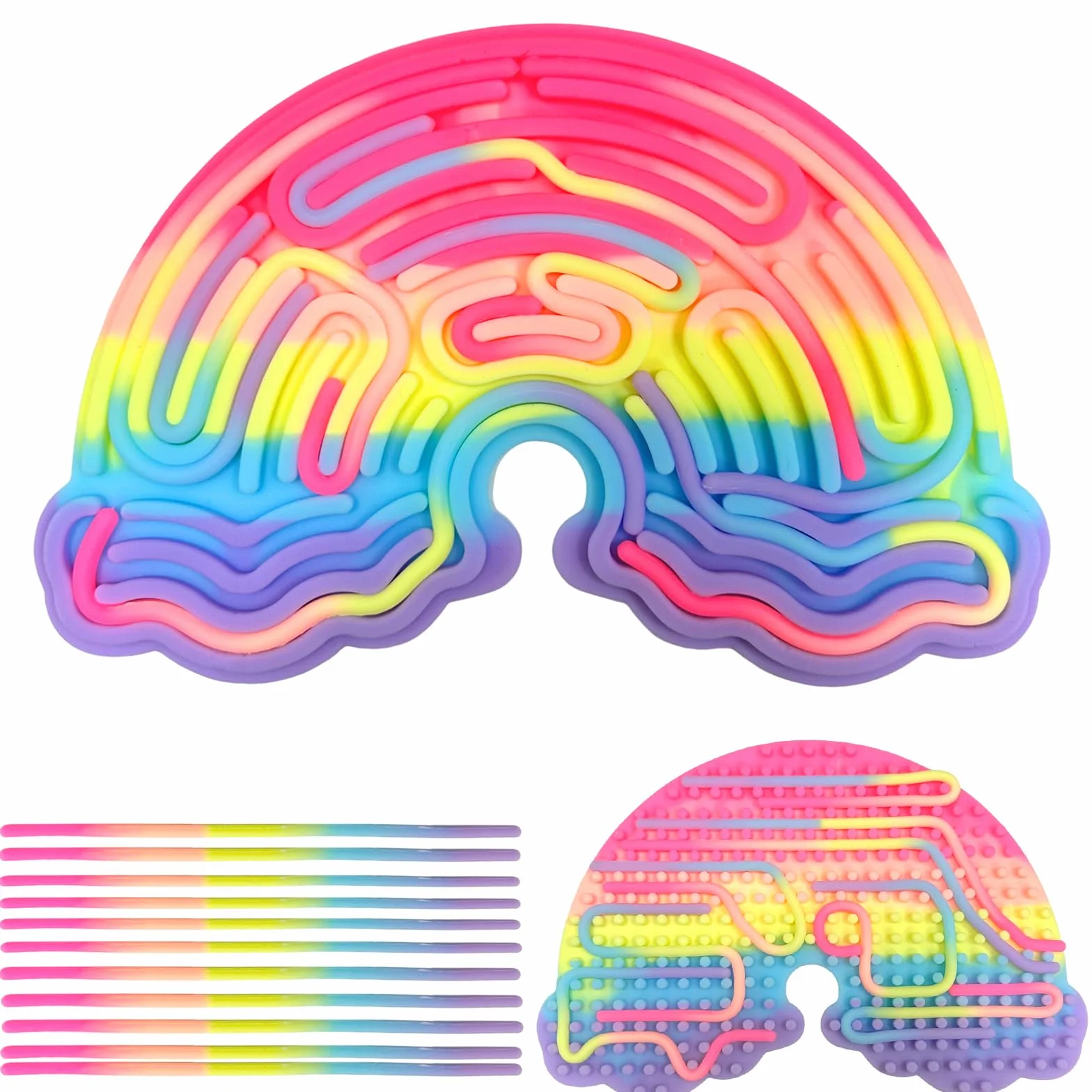 Tablica Aktywności Sensorycznej, Silikonowa Sensory Activity Board, Dwustronna Tablica Aktywności z 11 Kolorowymi Patyczkami, Zabawki Sensoryczne dla ADHD OCD ADD Autyzm (Chmury B)
