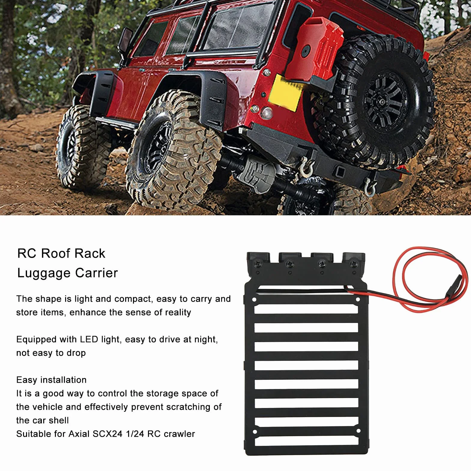 RC Bagażnik Dachowy Bagażnik RC Samochodowy Bagażnik Dachowy Część ze światłem LED do Axial SCX24 1/24 RC Crawler