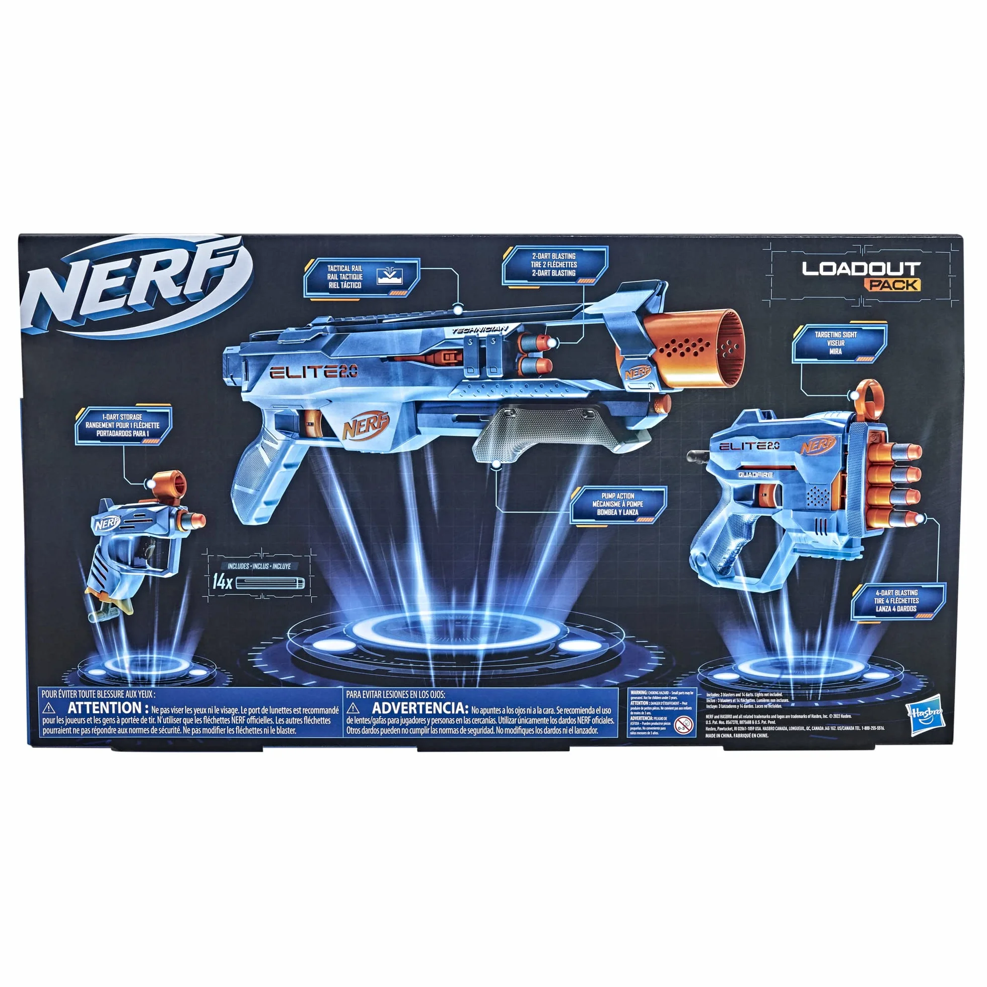 Nerf Elite 2.0 LoaoutPack 3Pack Technician DS-2, QuadFire QS-4 i Ace SD-1 + 14 Strzałek F4178