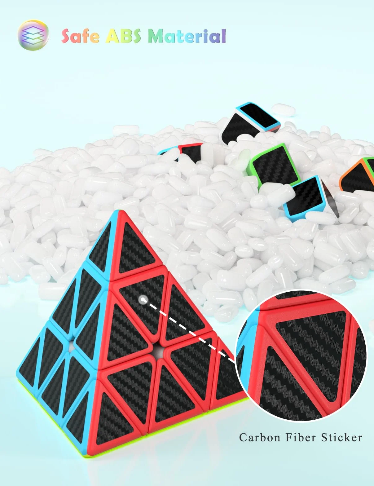 ROXENDA Magiczna Kostka, Speed Cube Set 2x2 3x3 Piramida Magiczna Kostka Prędkości Zestaw (Włókno węglowe)