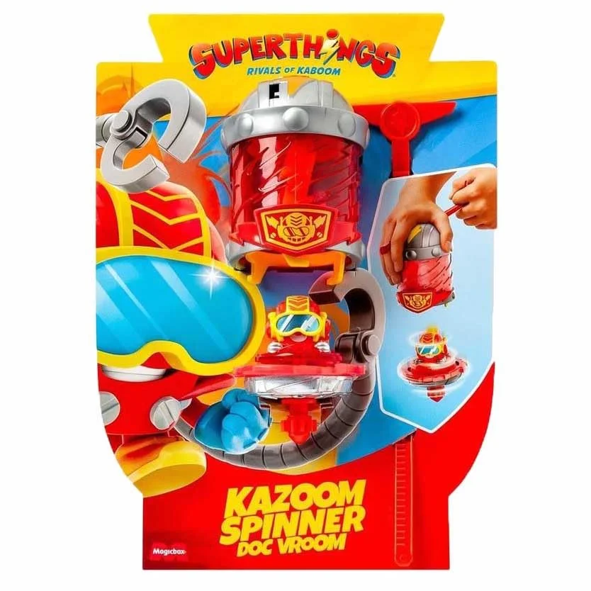SUPERTHINGS KAZOOM Power - Kazoom Spinner - Doc Vroom, zawiera 1 kapsułkę Kazoom, 1 bączek Kazoom i 1 pasek.