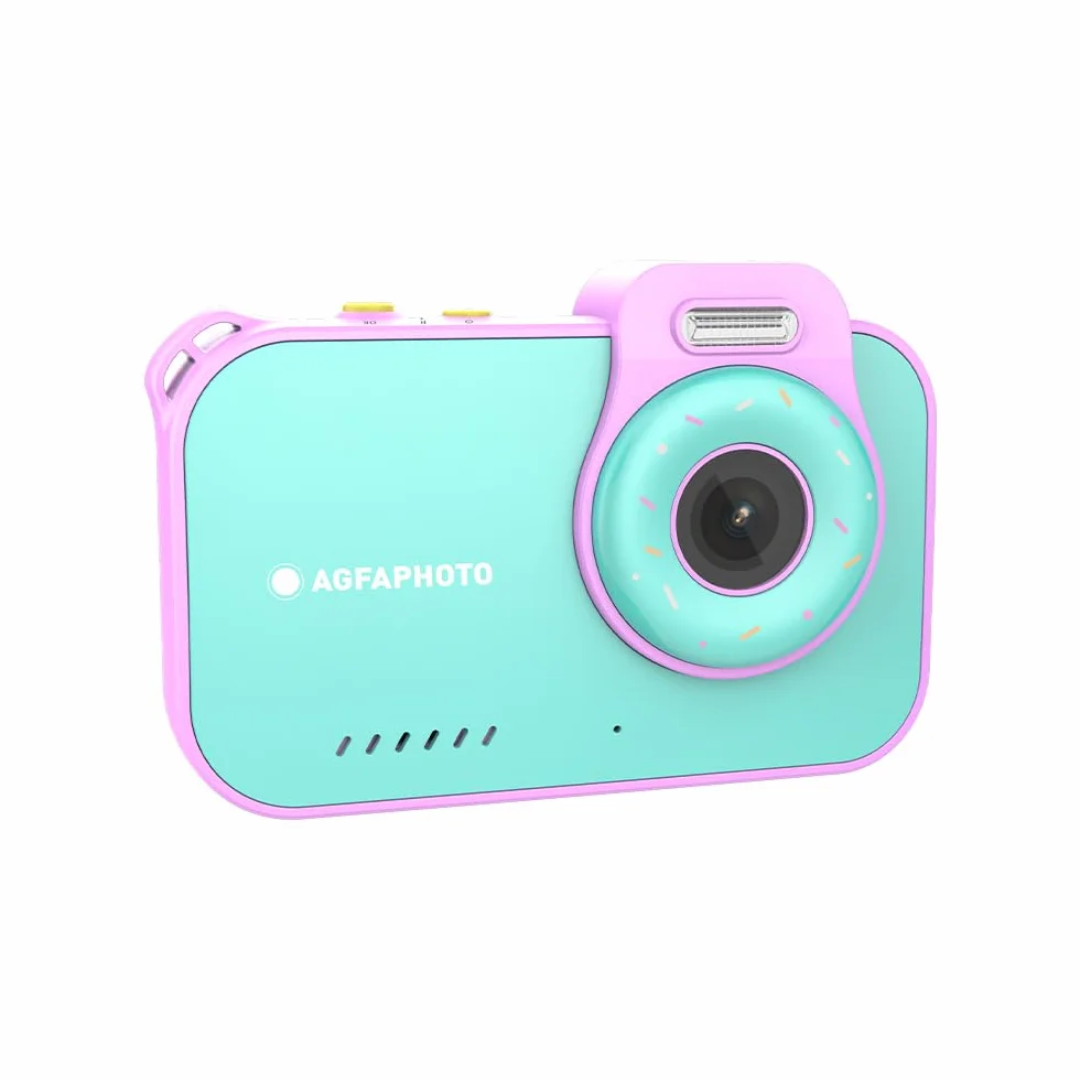 AgfaPhoto Realikids Cam Waterproof 2 - wodoodporny aparat dziecięcy 12 MP, wideo HD, tryb selfie, filtry i ramki, wbudowane gry, bateria litowa - niebieski