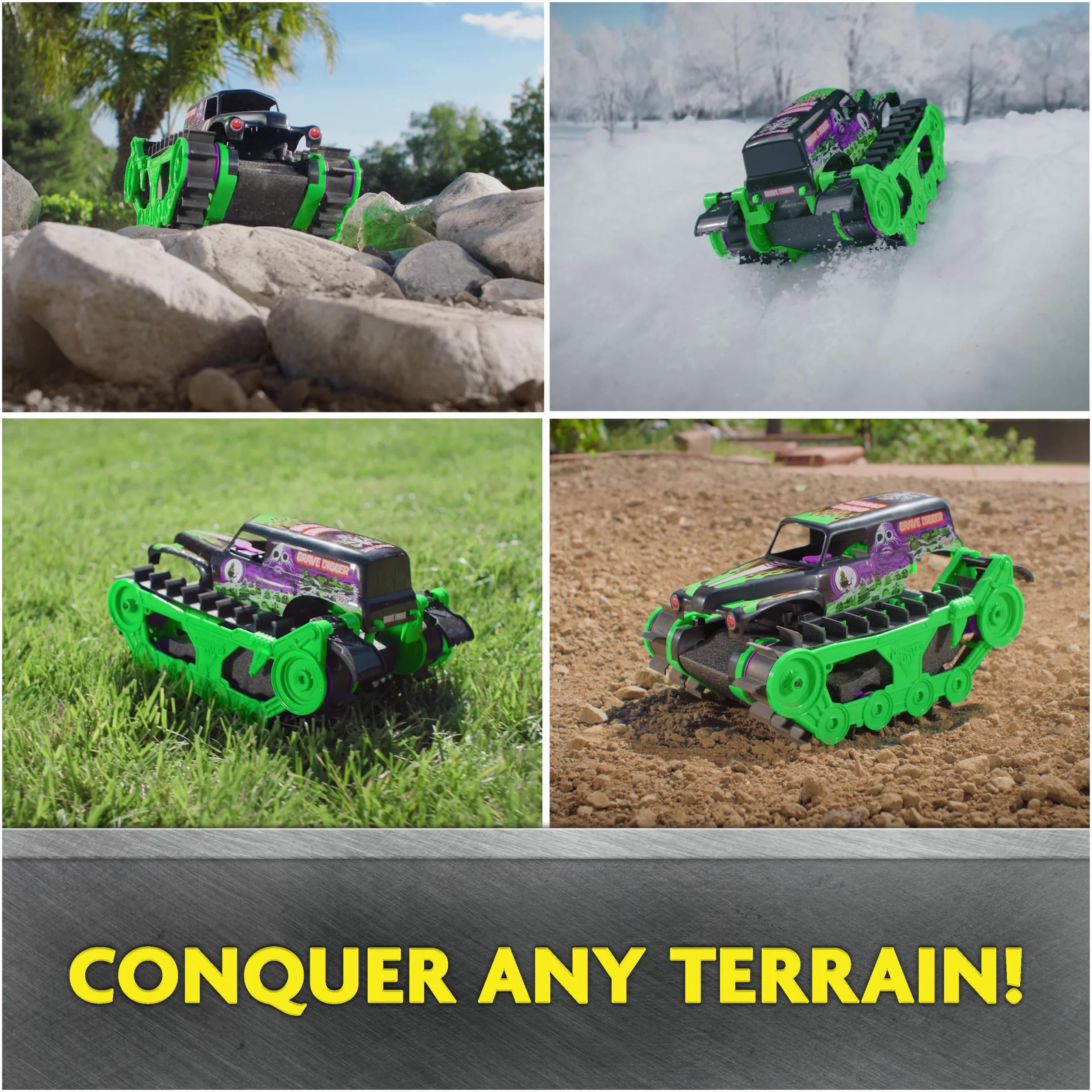 Monster Jam, Grave Digger Trax – bardzo mocny, zdalnie sterowany pojazd łańcuchowy Monster Jam w skali 1:15, do terenu terenowego na lądzie i w wodzie – odpowiedni dla chłopców i dziewczynek od 4 lat