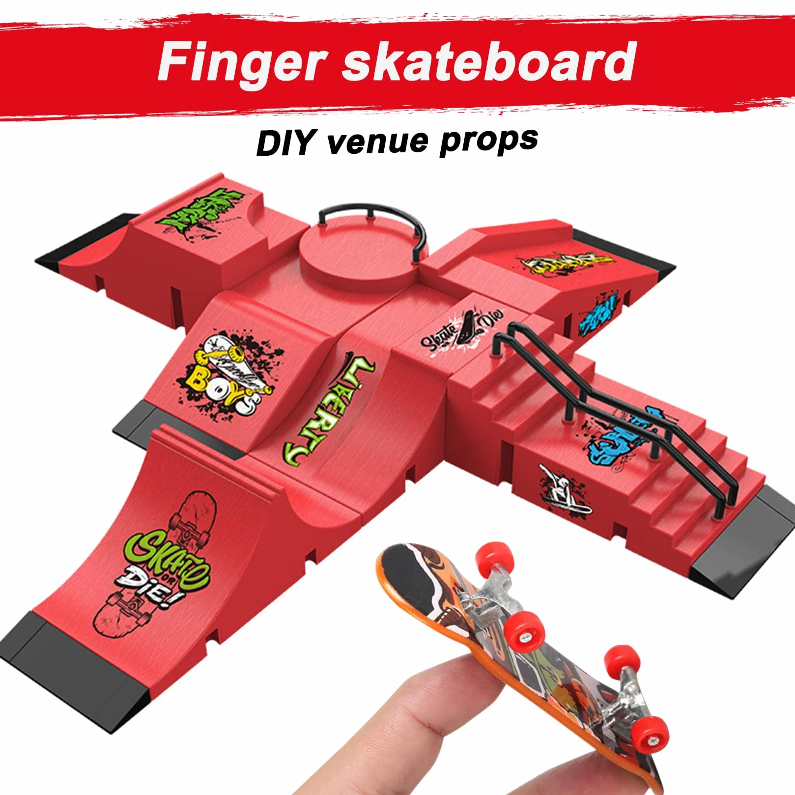 Mini Fingerboard Finger Skateboard Zestaw Akcesoriów do Rampy z 1 Deskorolką Na Palec i Zapasowymi akcesoriami Ultimate Sport Training Requisiten (A)