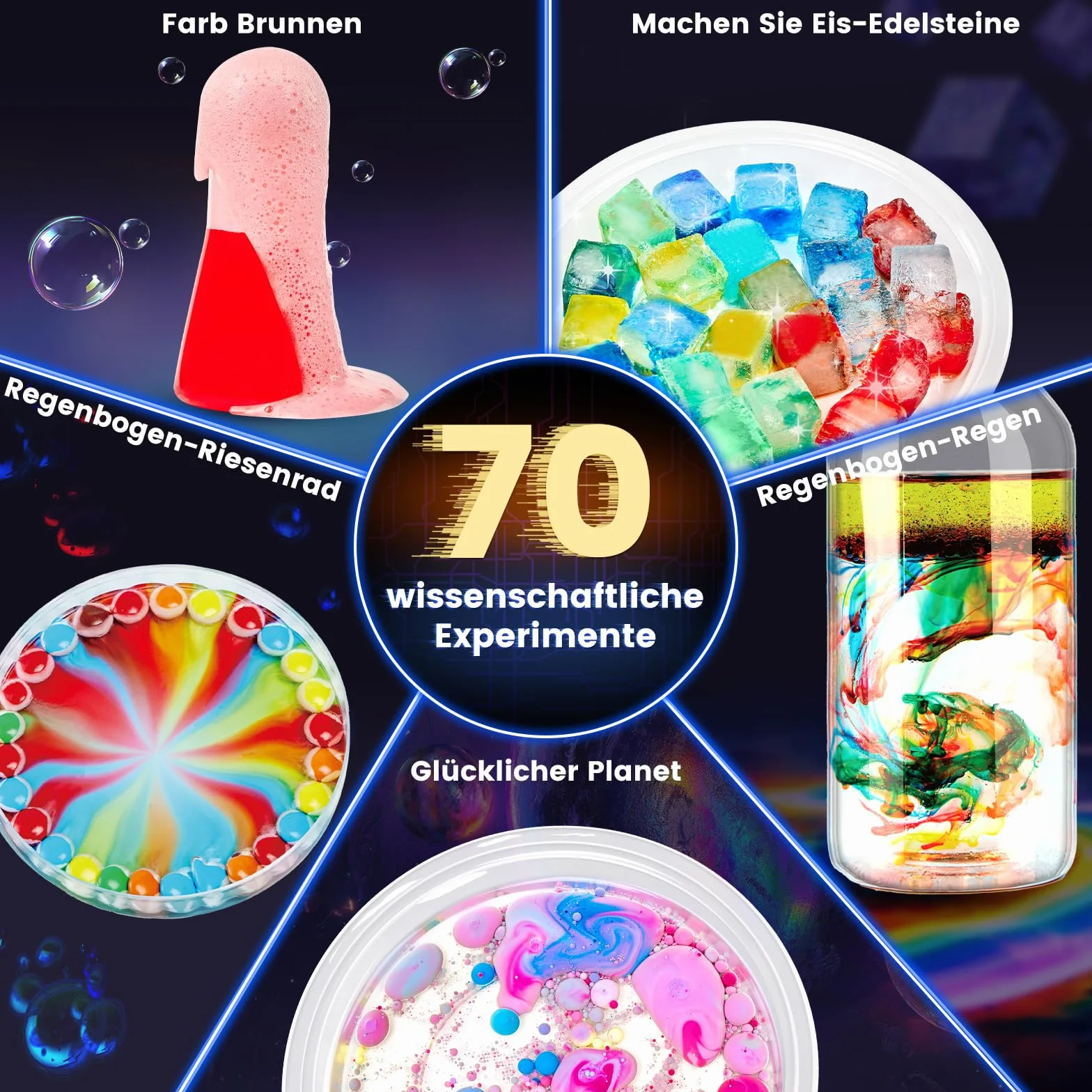 Japace Zestaw 70 eksperymentów dla dzieci, laboratorium STEM, zestaw chemiczny, hodowla kryształów, wulkan, gumowa piłka