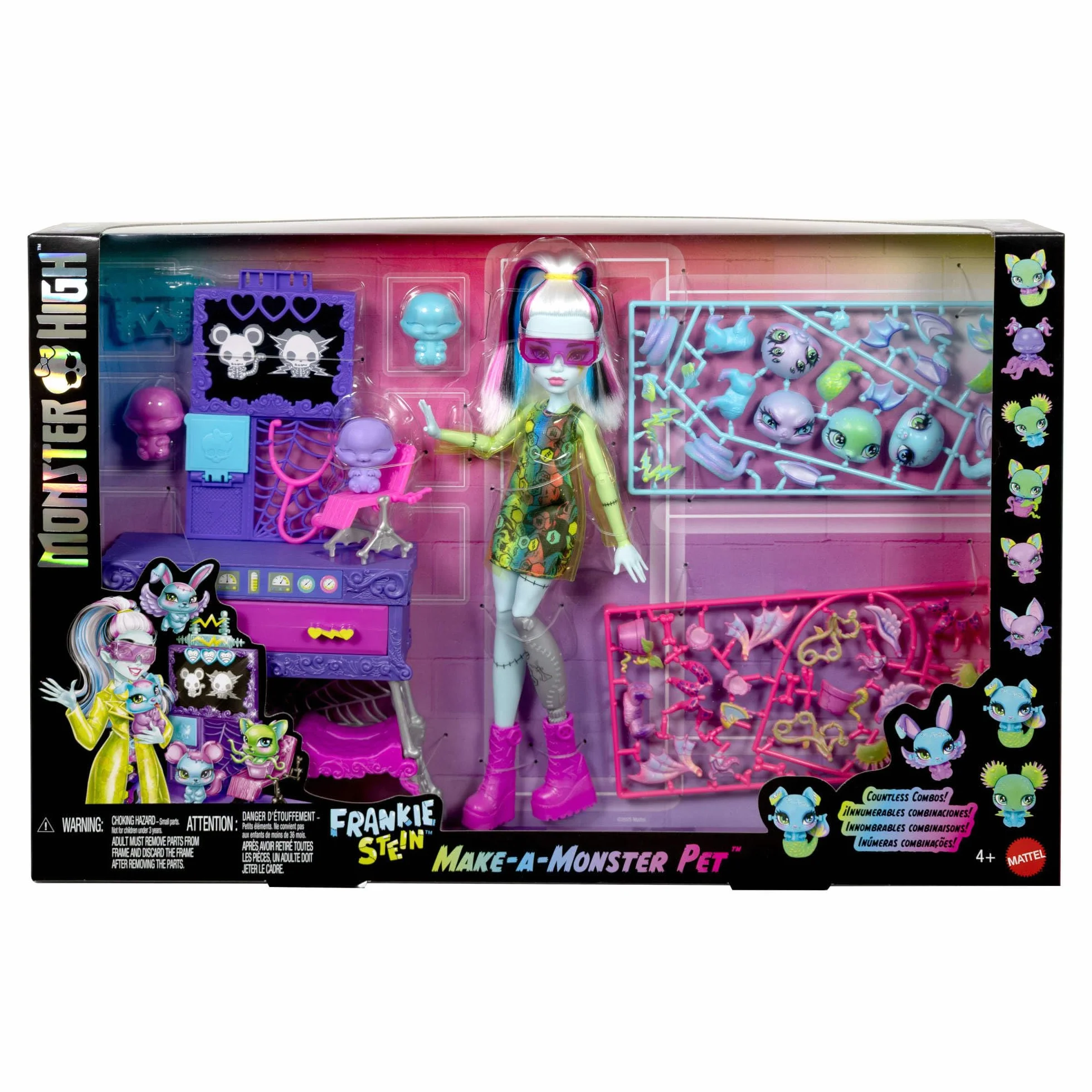 Monster High Make-A-Monster Stwórz pupila Zestaw do zabawy: lalka Frankie Stein i ponad 30 akcesoriów do tworzenia niezliczonych kombinacji zwierzątek, zabawka dla dzieci, JBF18