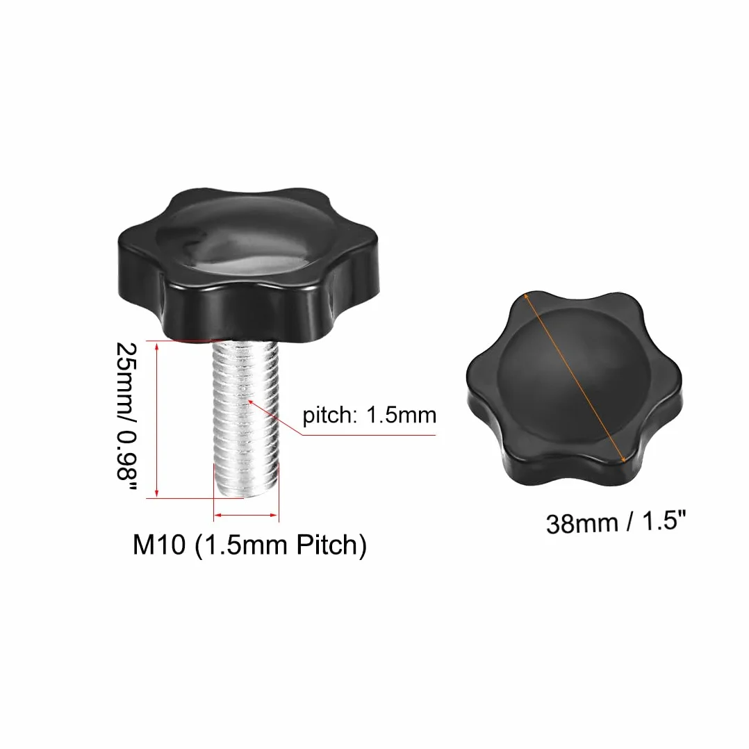 sourcing map 4 szt. śruba zaciskowa gałka 38 mm Dmr śliwka Hex Form uchwyt M10 × 25 mm gwint