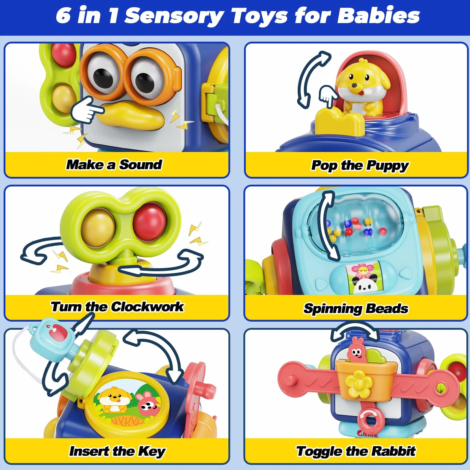 MOONTOY Sensoryczne zabawki Montessori dla rocznego chłopca, prezenty na 1. urodziny, dla małych dzieci w wieku 1-3 lat, zajęta kostka planszowa 6, 7, 8, 9, 10, 12 miesięcy, zabawki dla niemowląt w
