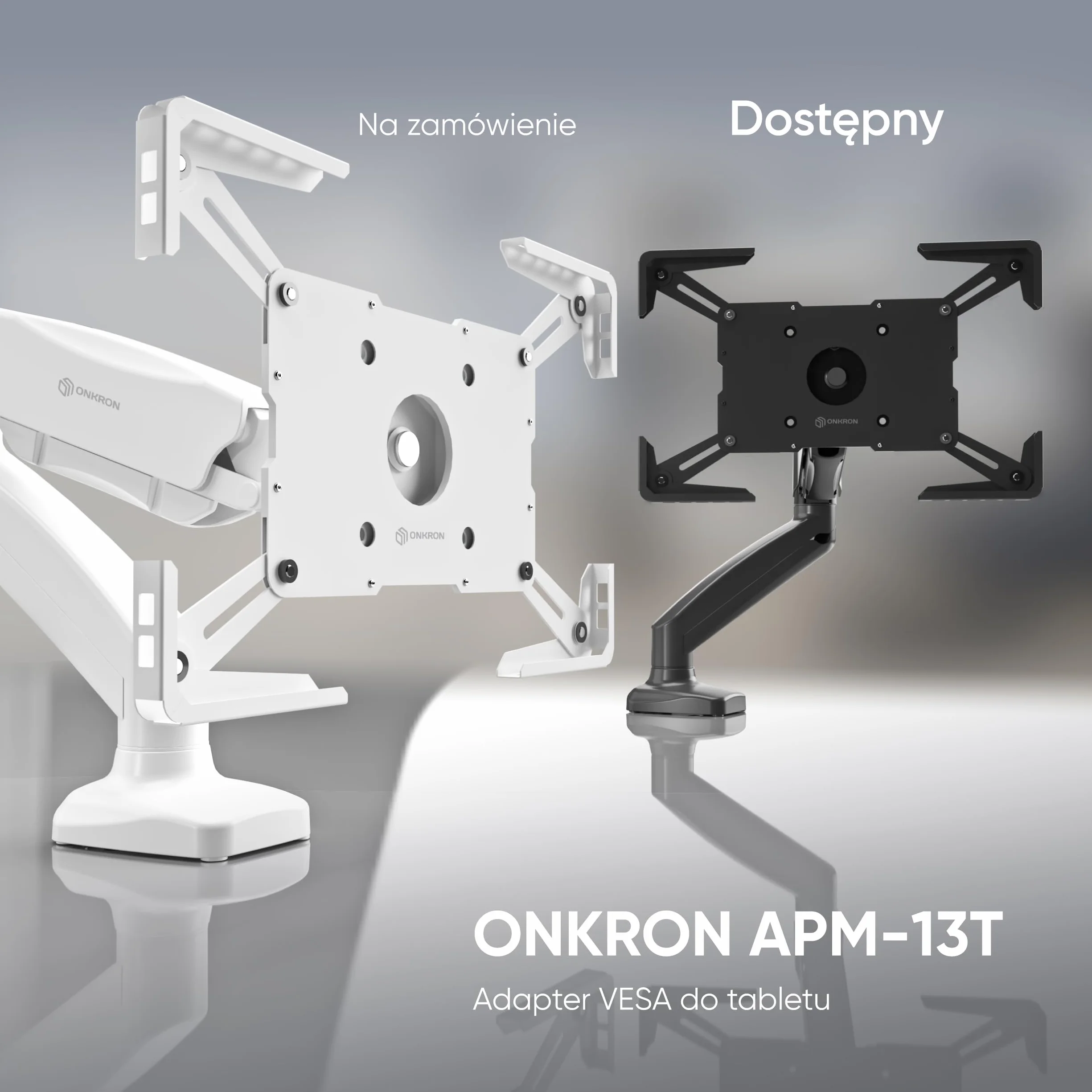 ONKRON VESA adapter do tabletów 10,1-12,9 cala, uniwersalny uchwyt na tablet z obrotem 360°, 75x75 VESA, czarny APM-13T