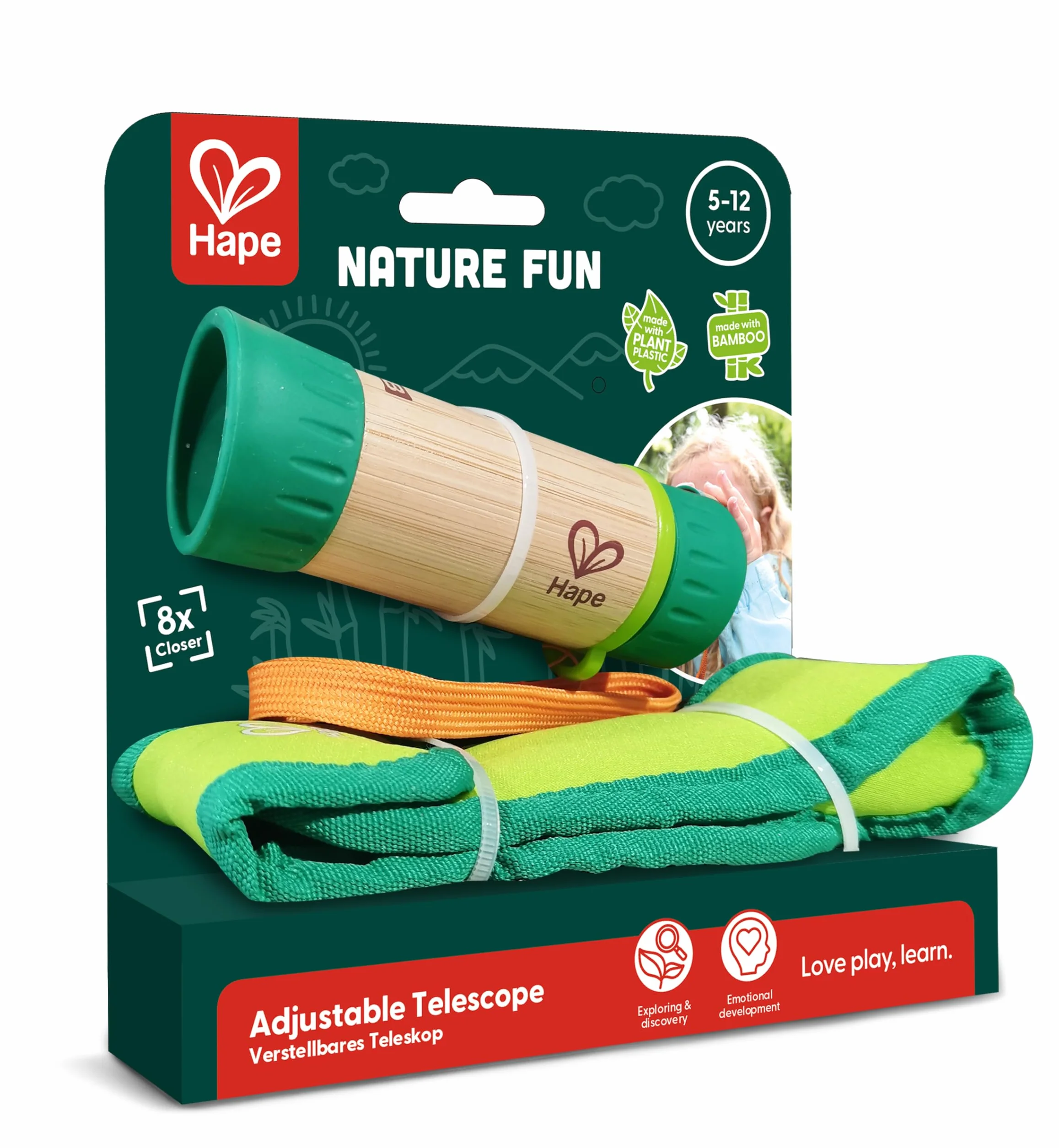 Hape Nature Fun Adjustable Telescope 8x Zoom Bamboo Childrens Telescope