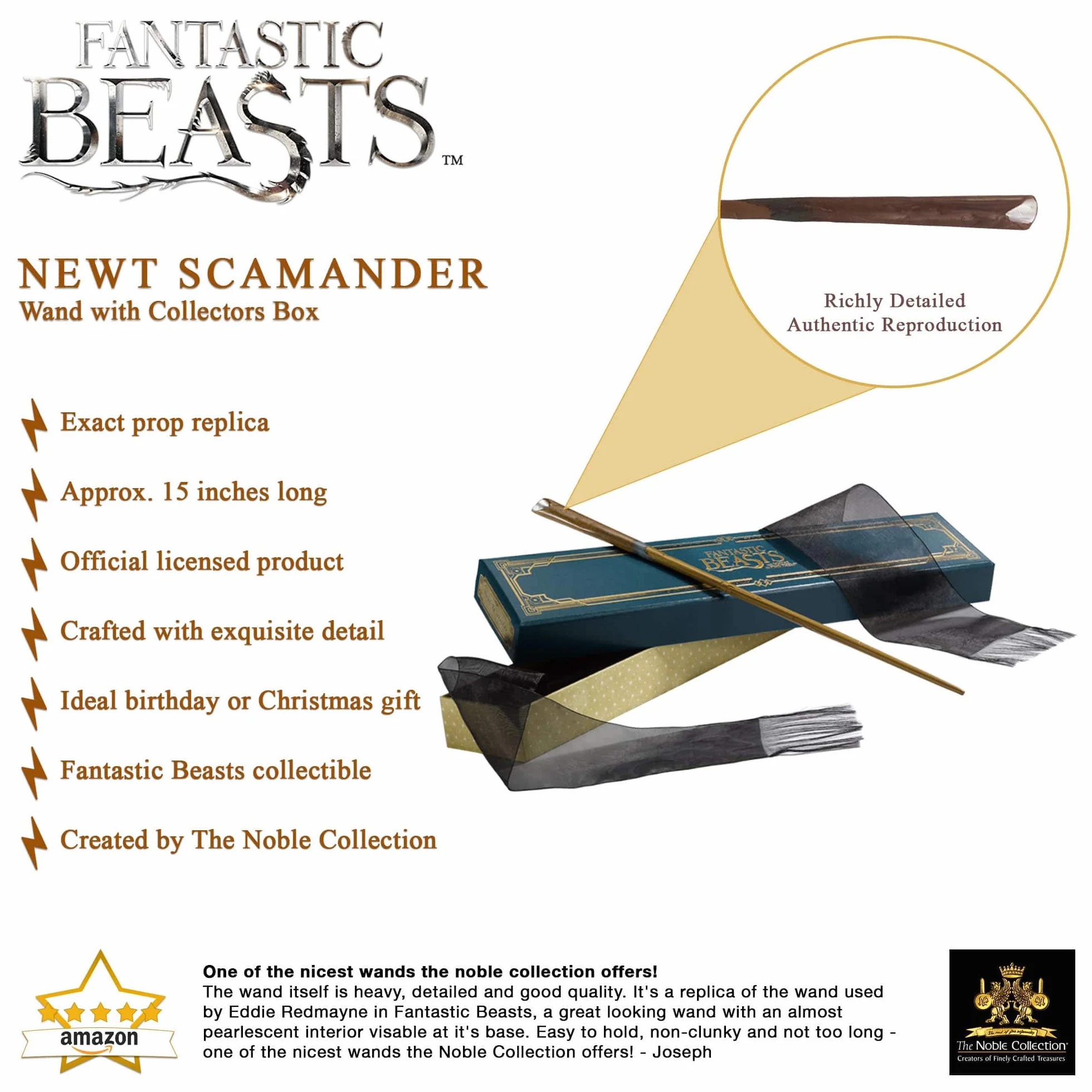 The Noble Collection Newt Scamander Wand in Collectors Box 14 inch Newt Scamander Wand With Collectors Wand Box - Fantastic Beasts Film Set Movie Props Wands