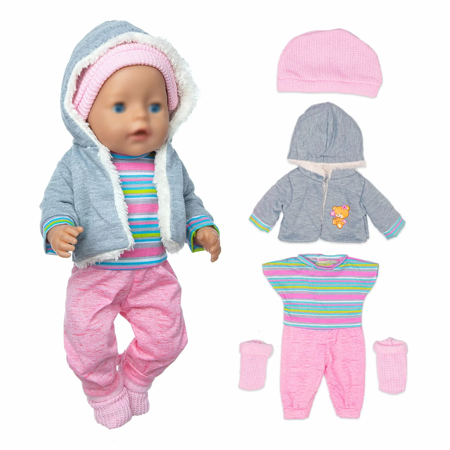 Ubrania lalki 36-43 cm New Born Baby lalki, w tym koszula, płaszcz, kapelusz, skarpetki (bez lalki)