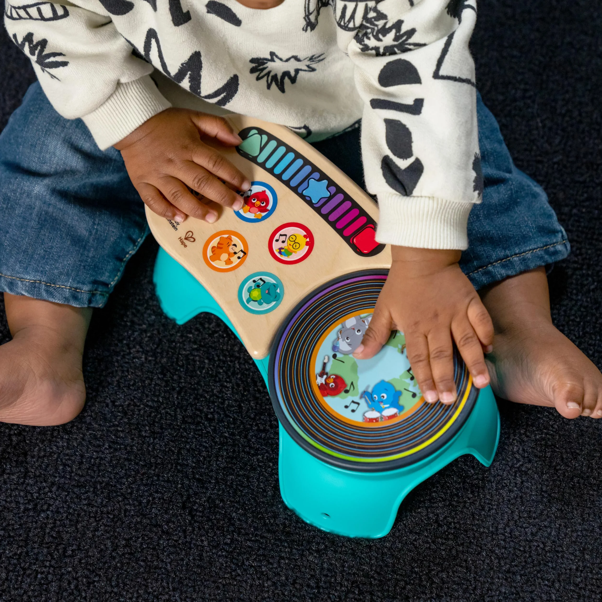 Baby Einstein Hape DJ Discovery gramofon zabawka muzyczna dla niemowląt 50+ dźwięków melodii dotyk